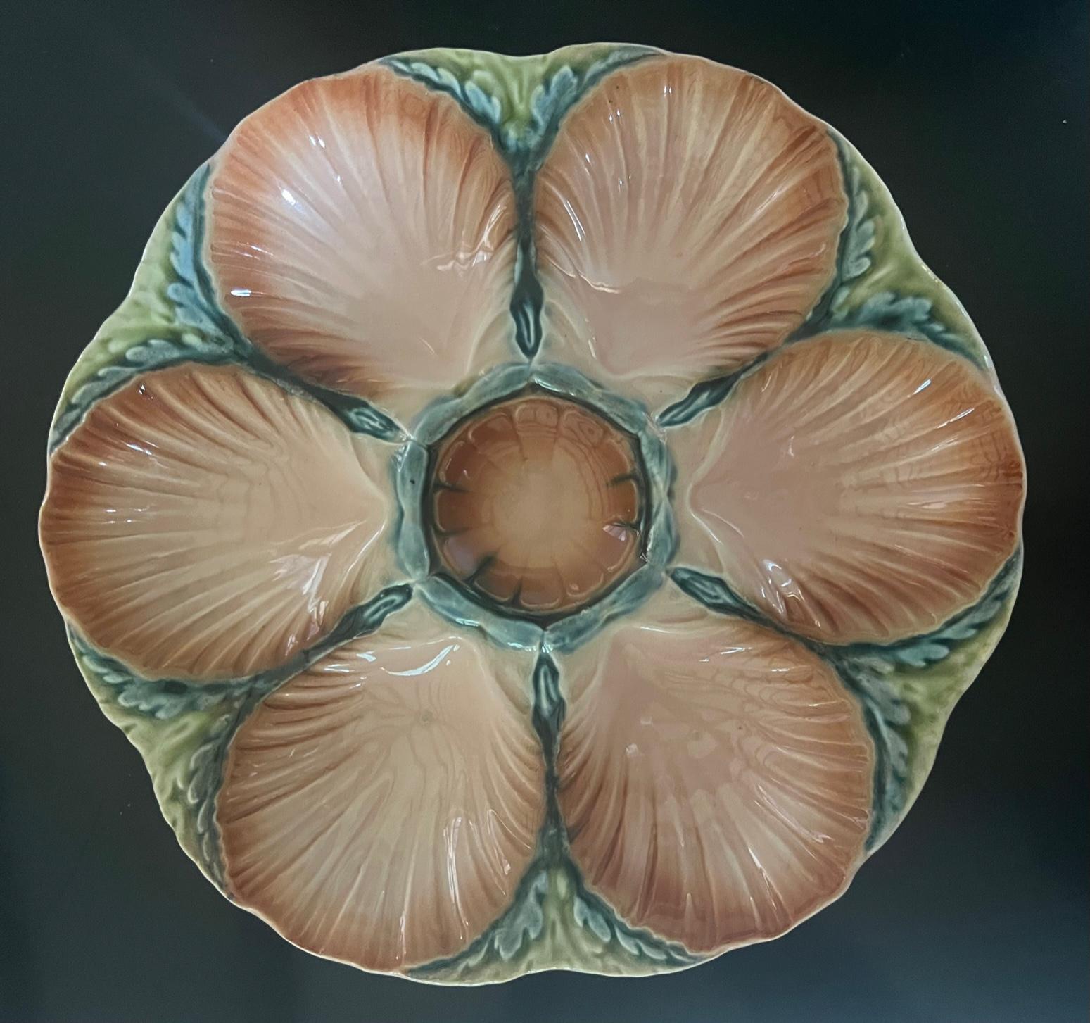19th Century French Majolica Oyster Plate by Sarreguemines, C. 1890's For Sale