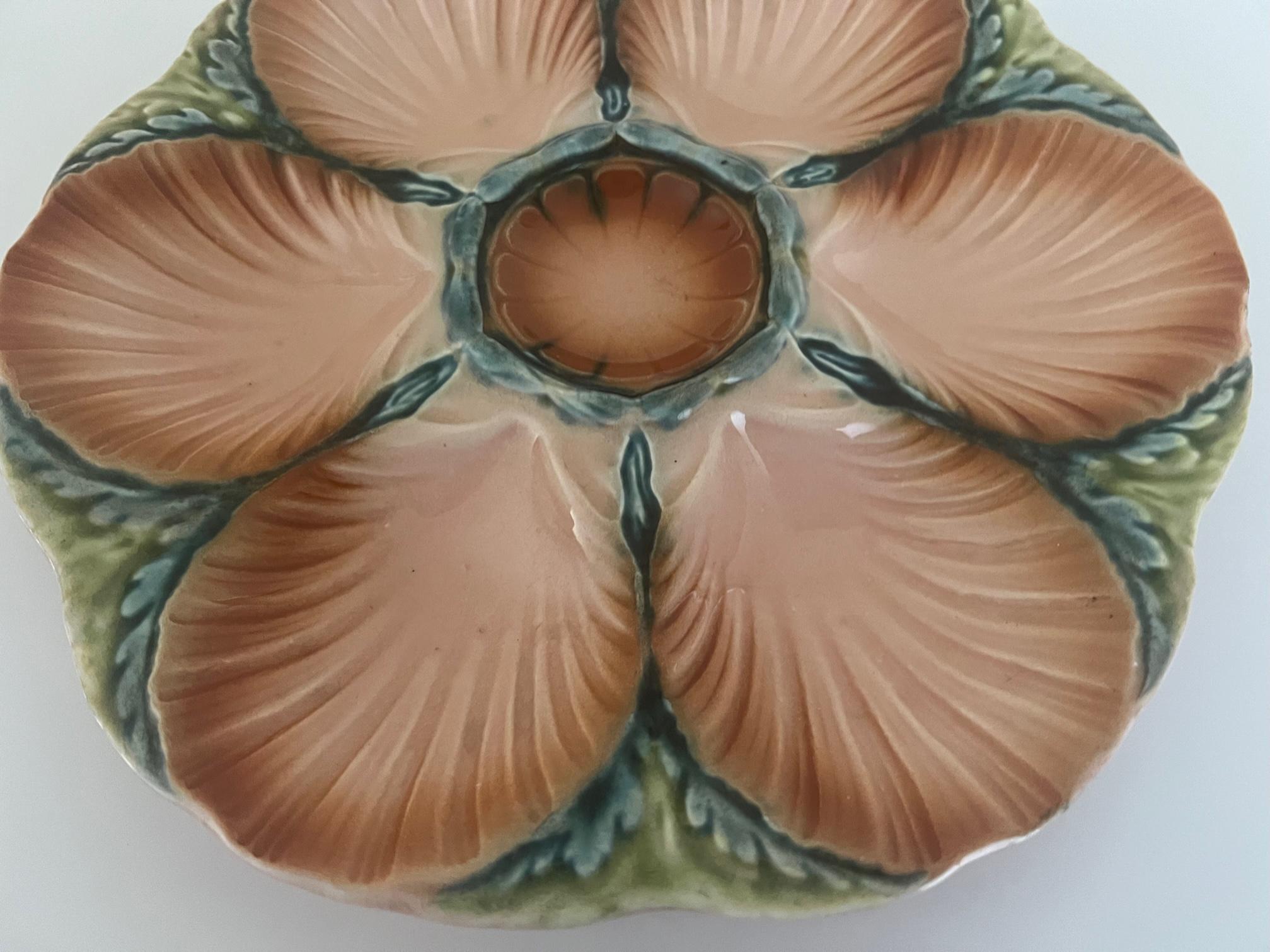 Ceramic French Majolica Oyster Plate by Sarreguemines, C. 1890's For Sale