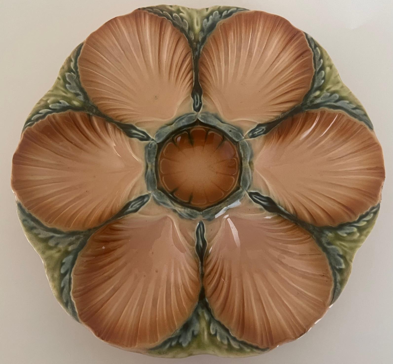 French Majolica Oyster Plate by Sarreguemines, C. 1890's 1