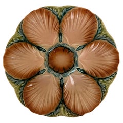 Vintage French Majolica Oyster Plate by Sarreguemines, C. 1890's
