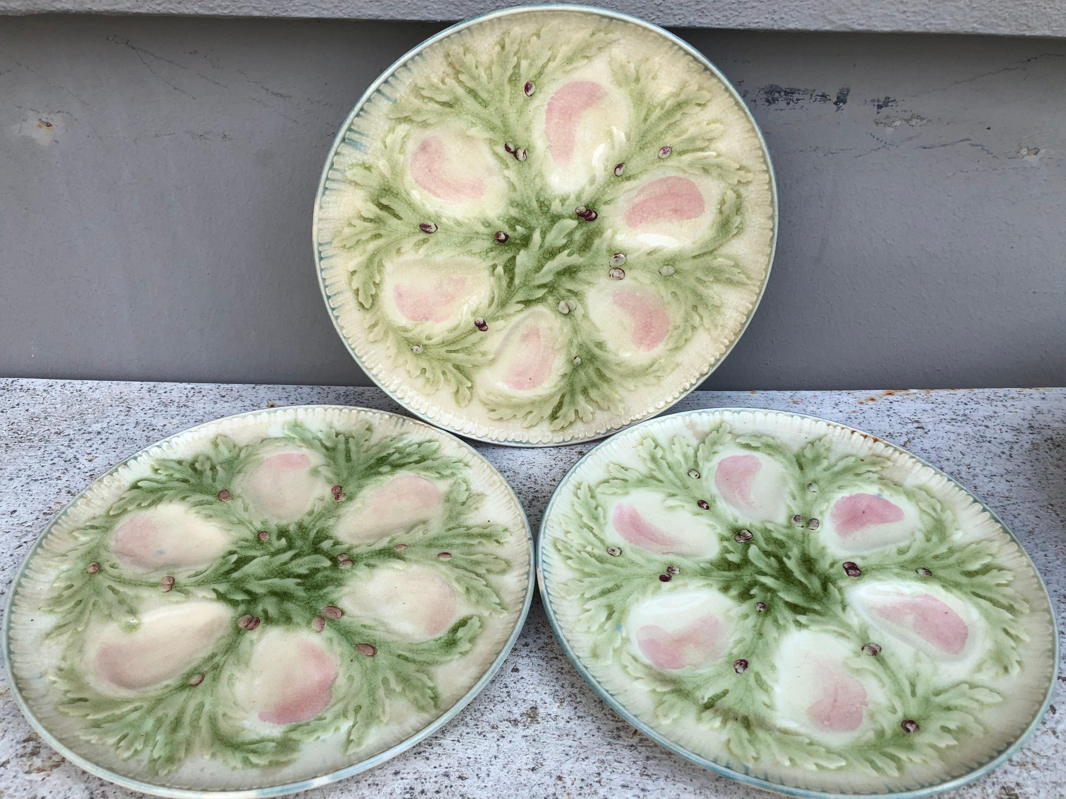 Late 19th Century French Majolica Oyster Plate Choisy-le-Roi, circa 1880 For Sale