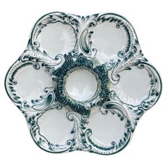 Vintage French Majolica Oyster Plate, circa 1890