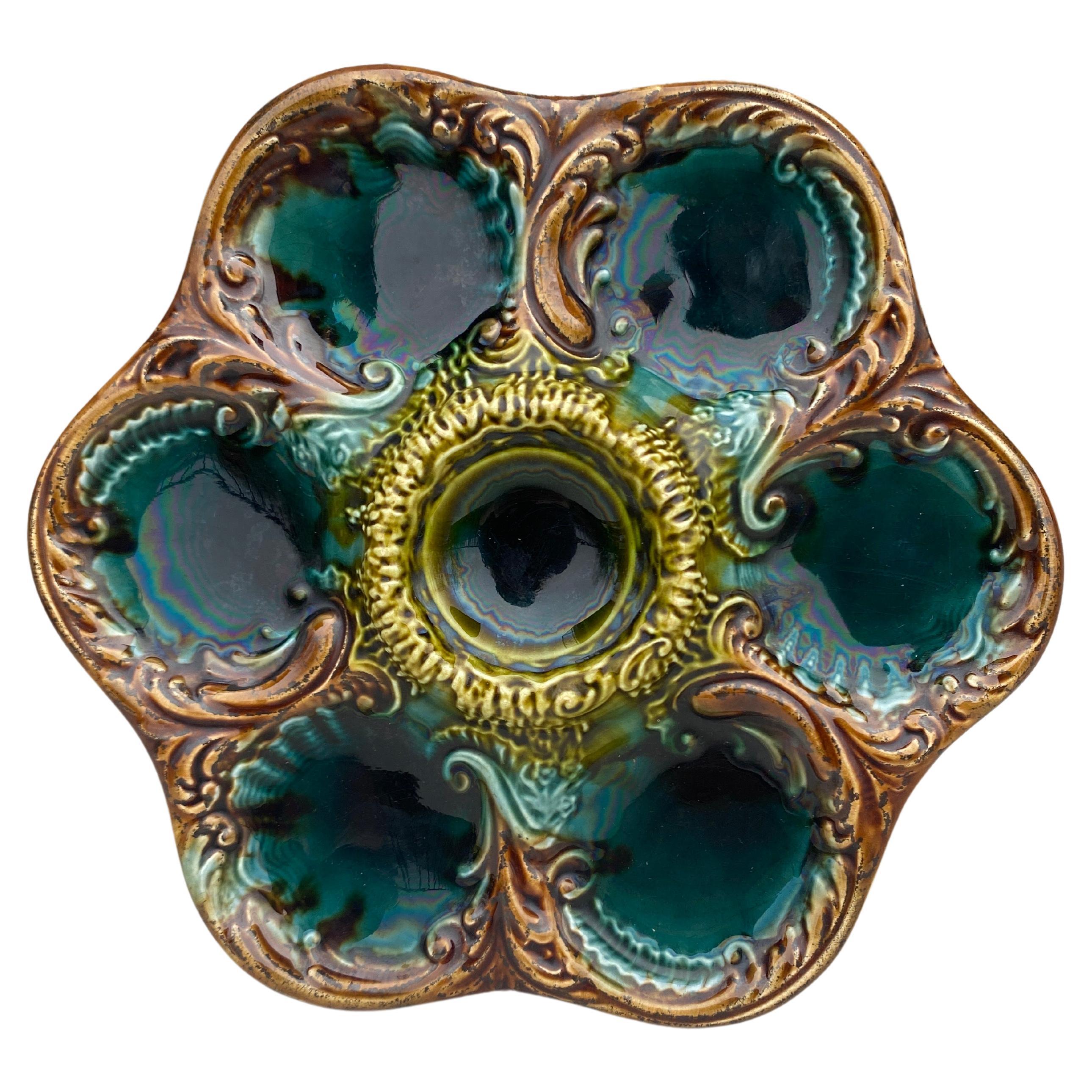 French Majolica Oyster Plate, circa 1900 For Sale