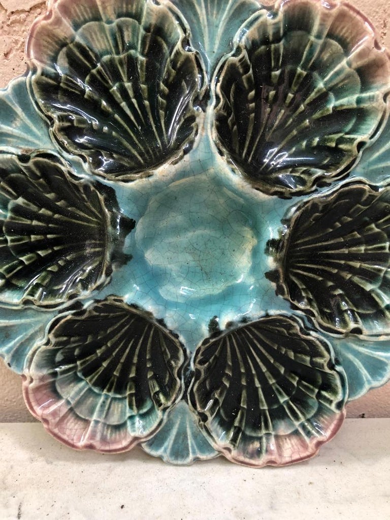 Victorian French Majolica Oyster Plate Fives Lille, circa 1890