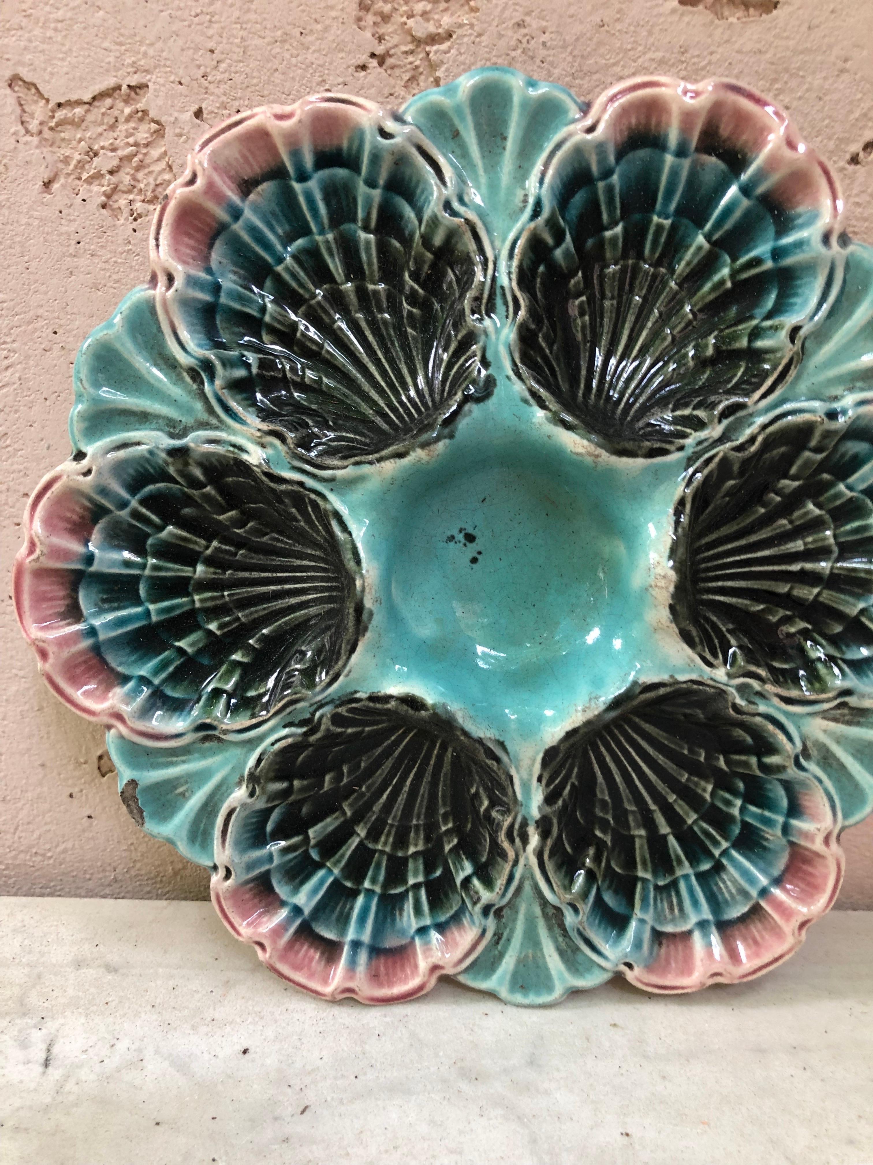 Victorian French Majolica Oyster Plate Fives Lille, circa 1890