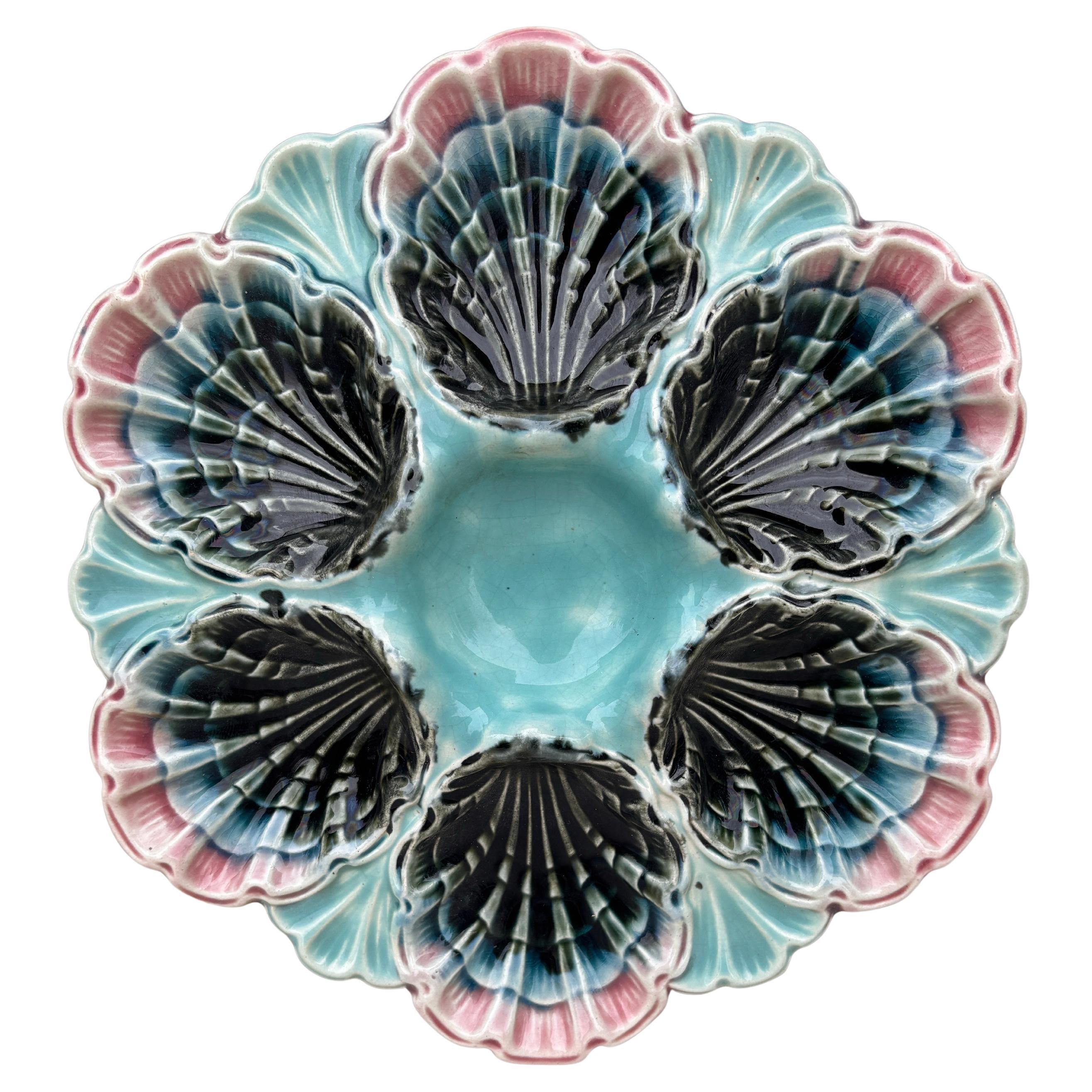 Französischer Majolika-Austernteller mit fünf Teilen aus Lille, um 1890