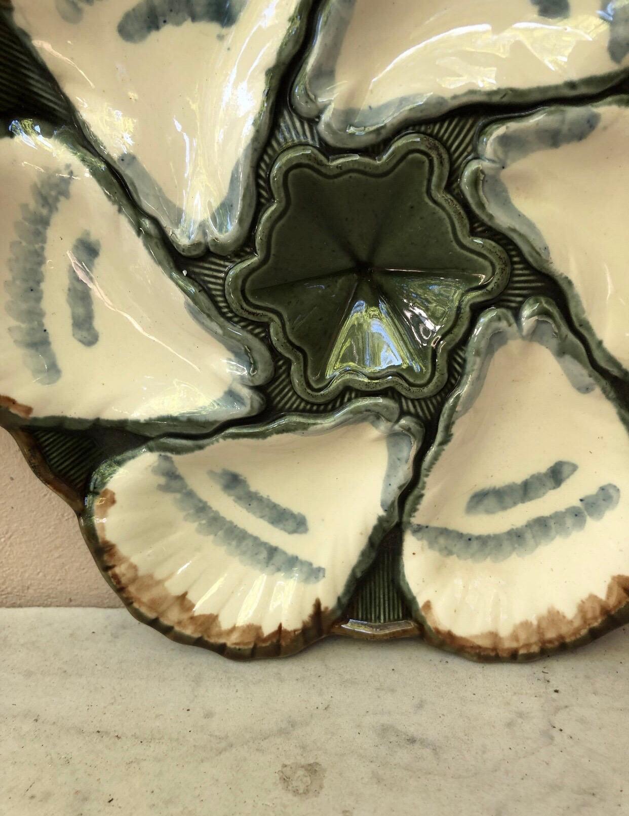 French Majolica oyster plate signed Longchamp, circa 1900.
 