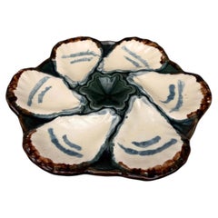 French Majolica Oyster Plate Longchamp, circa 1900