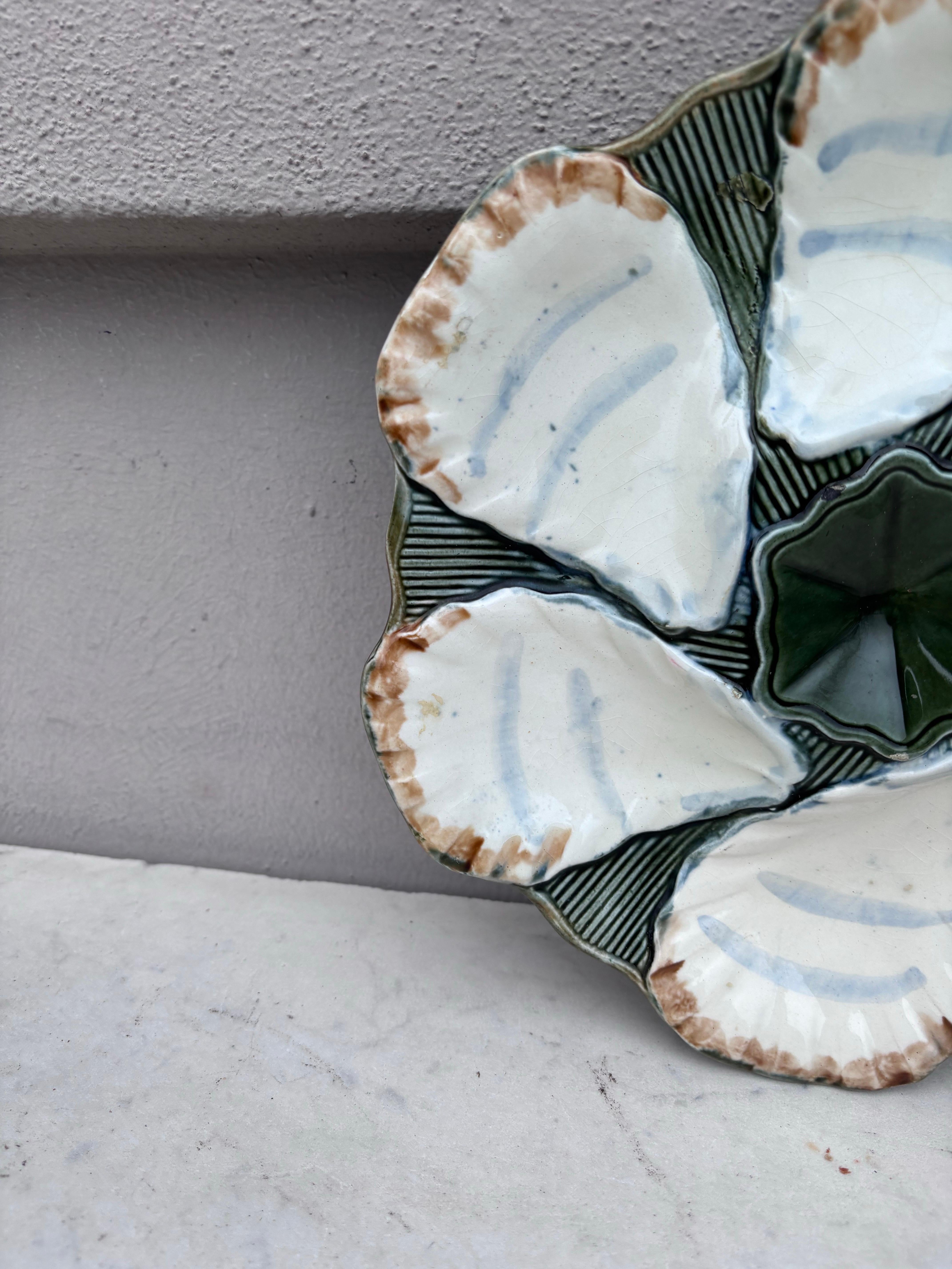 French Provincial French Majolica Oyster Plate Longchamp, circa 1900