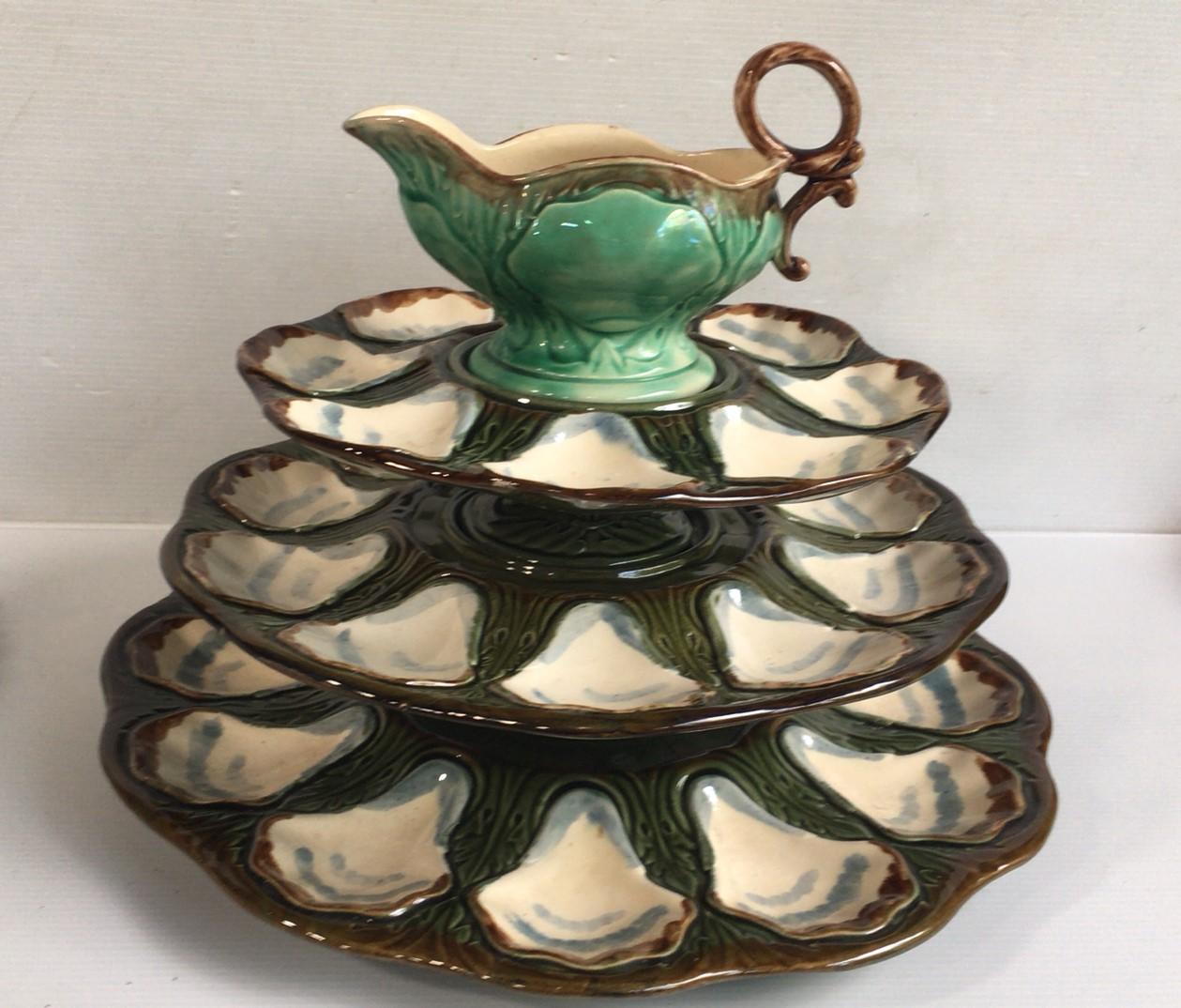 French Provincial French Majolica Oyster Plate Longchamp, circa 1900