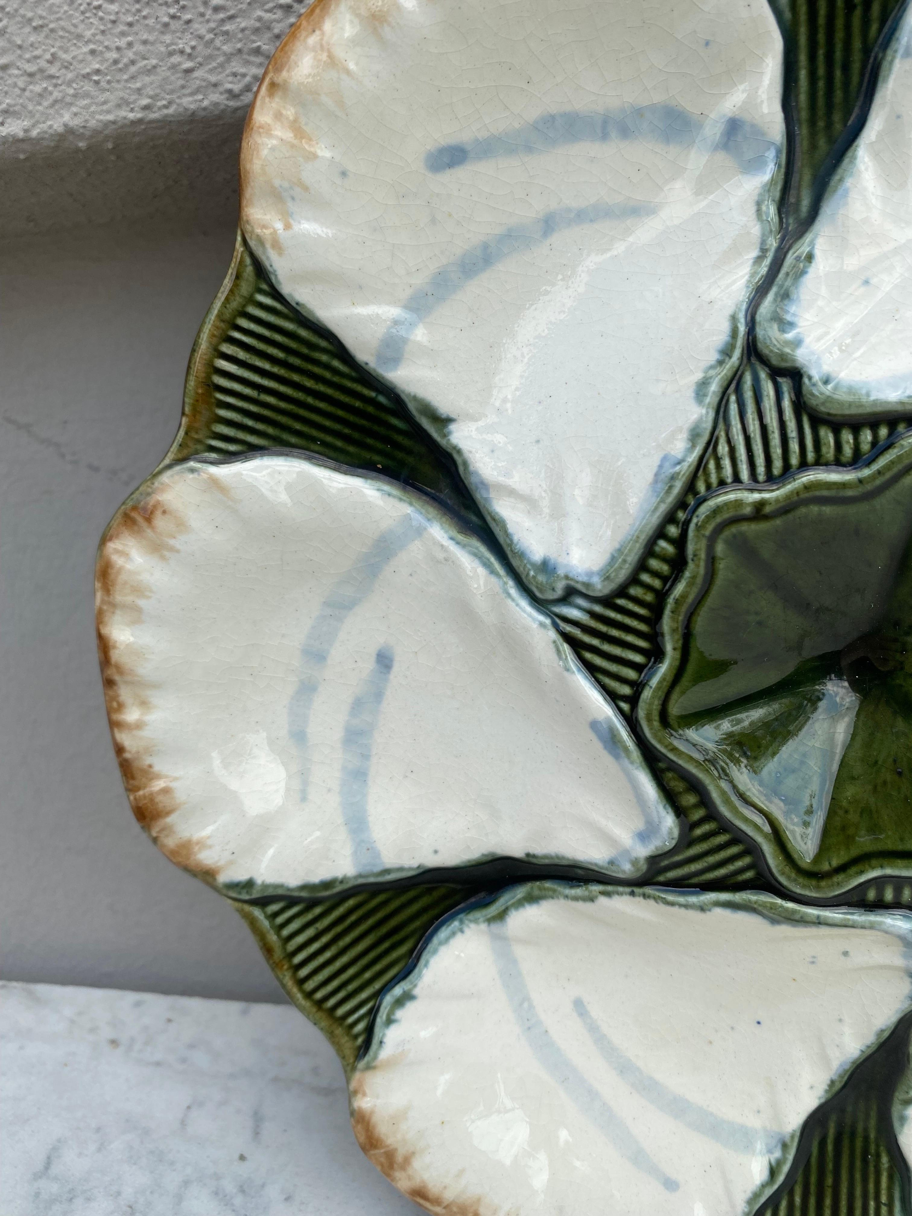French Provincial French Majolica Oyster Plate Longchamp, circa 1900