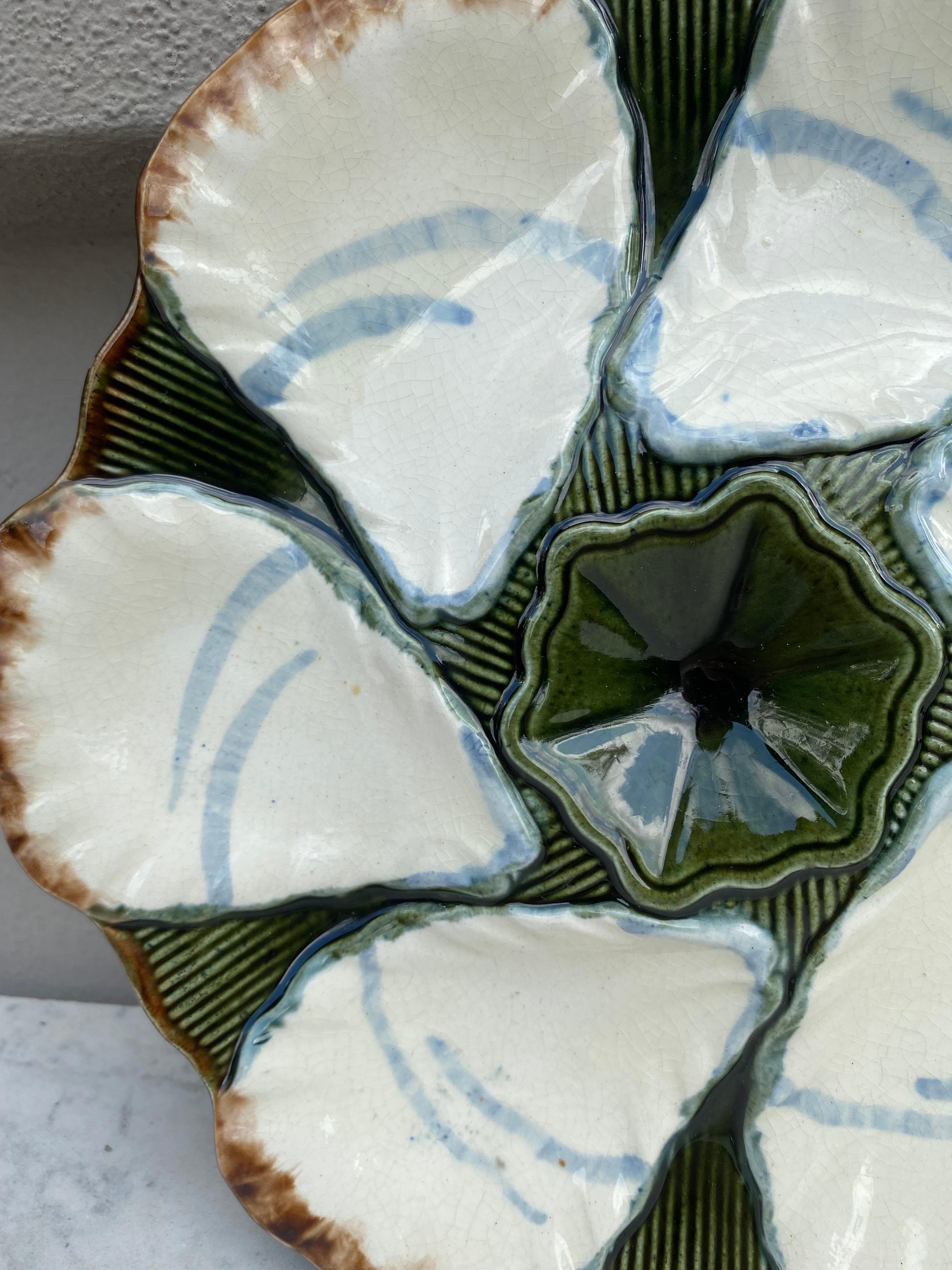 French Provincial French Majolica Oyster Plate Longchamp, circa 1900