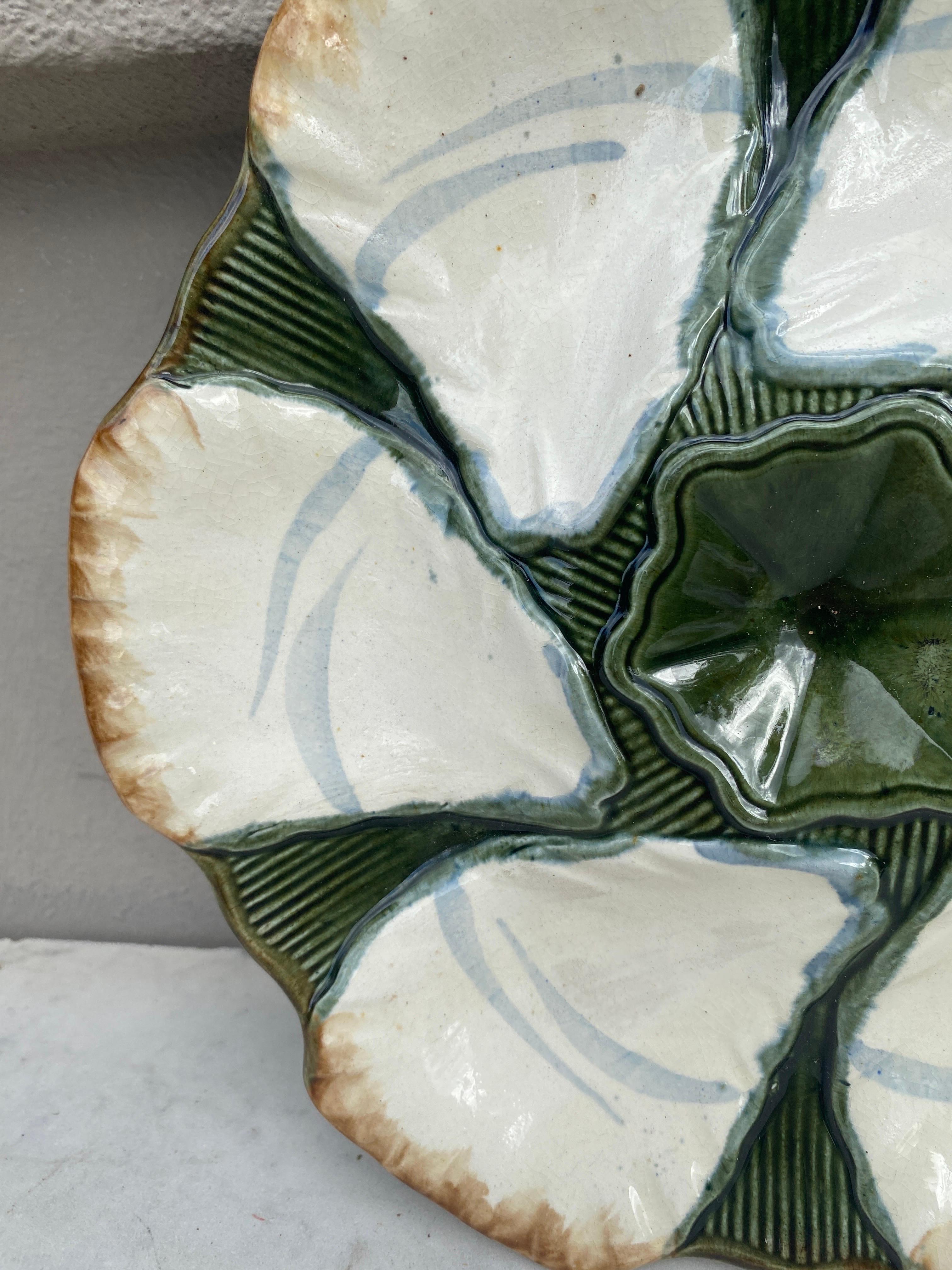 French Provincial French Majolica Oyster Plate Longchamp, circa 1900 For Sale