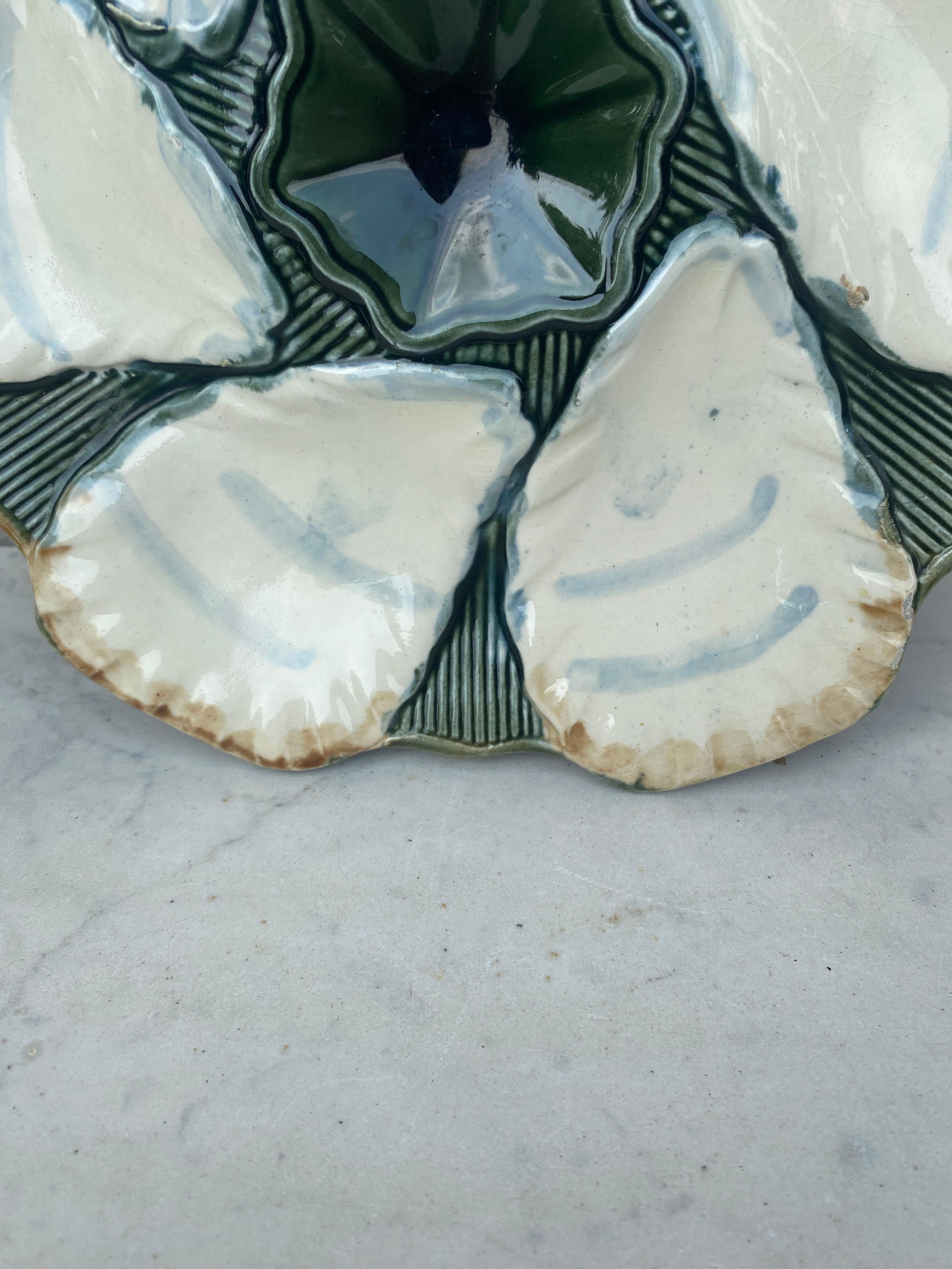 French Provincial Set of 3 French Majolica Oyster Plate Longchamp, circa 1900