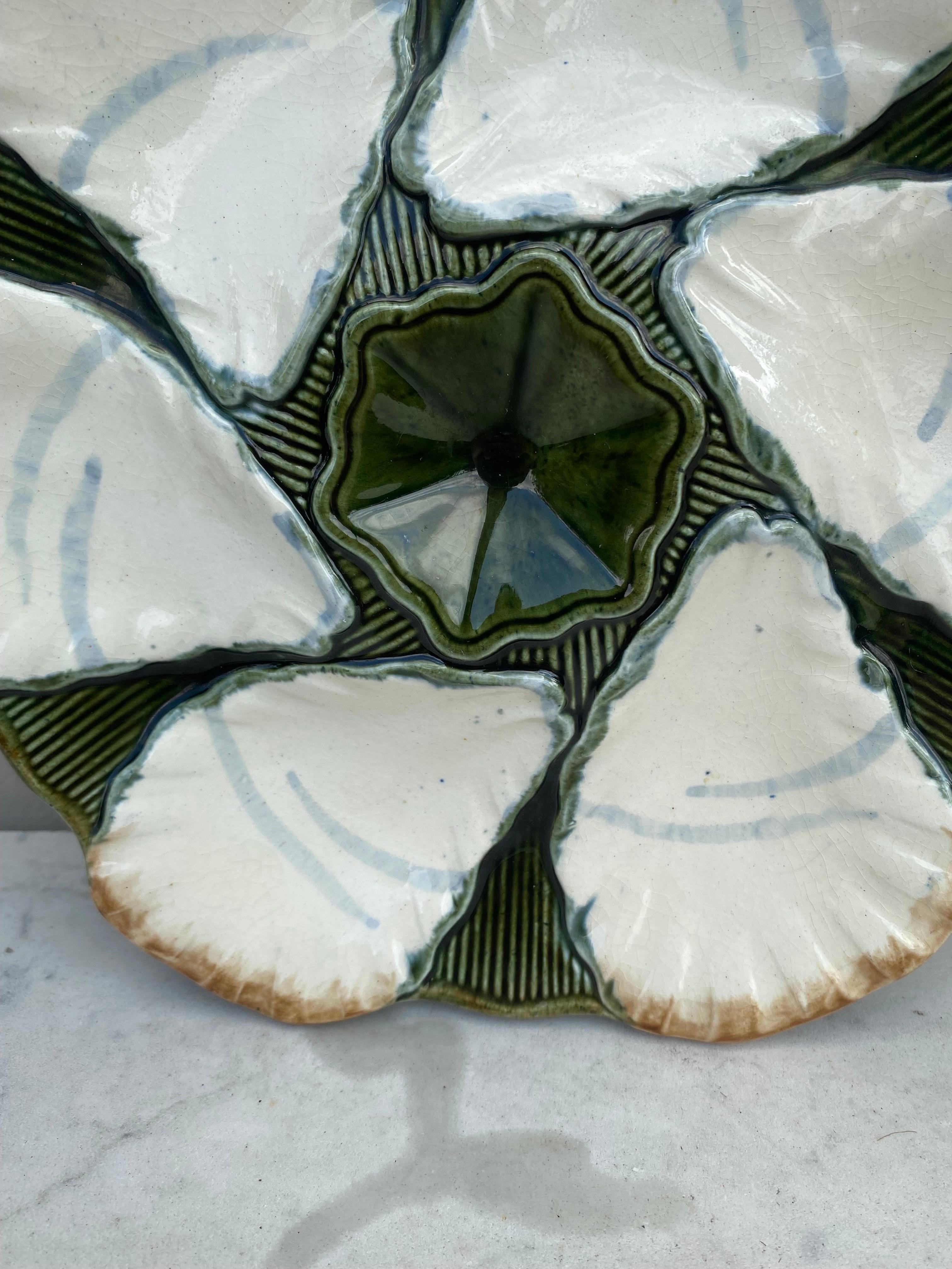 French Majolica Oyster Plate Longchamp, circa 1900 In Good Condition In Austin, TX
