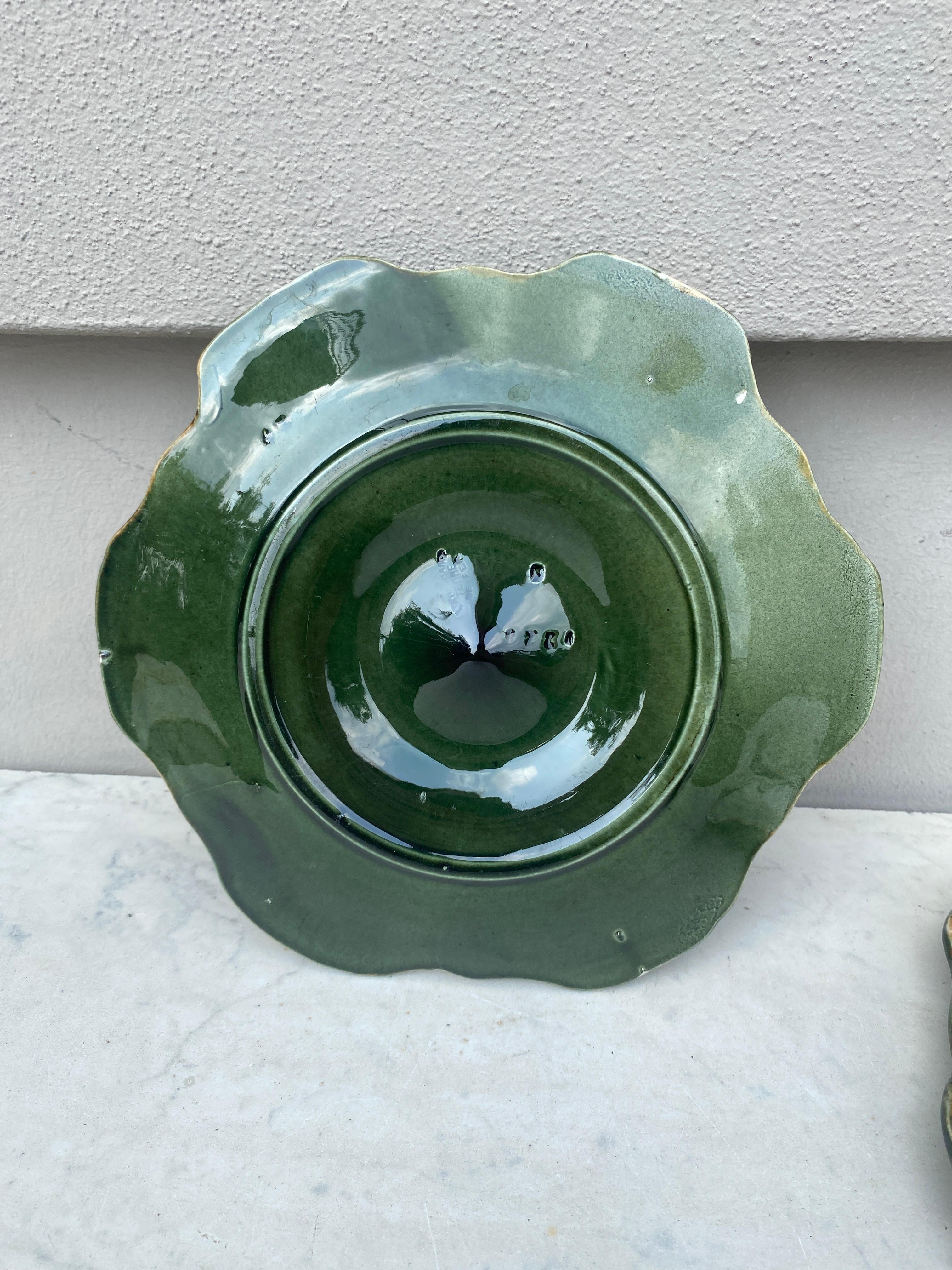 Set of 3 French Majolica Oyster Plate Longchamp, circa 1900 In Good Condition In Austin, TX