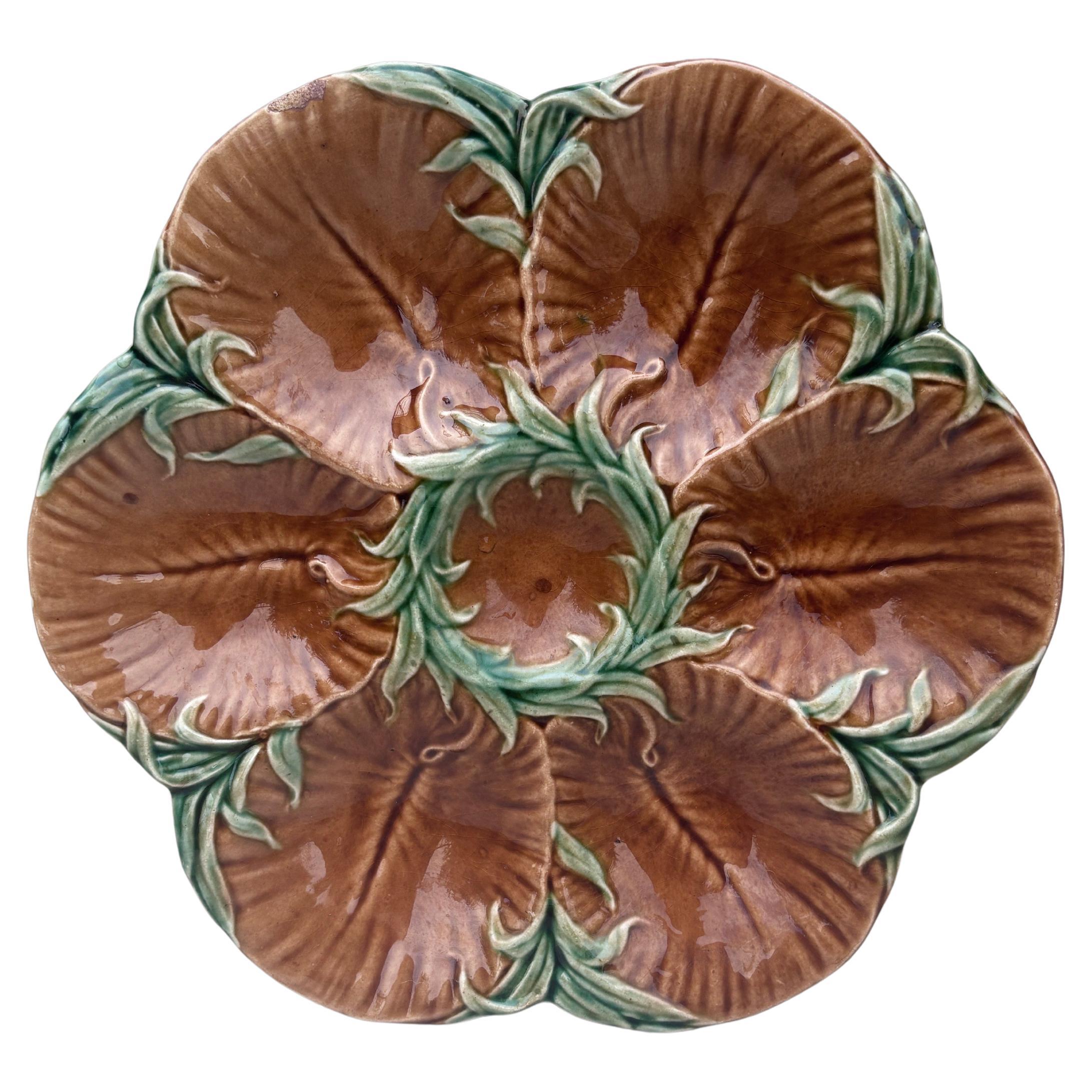 Französische Majolika-Austernschale Longchamp, um 1900 (Frühes 20. Jahrhundert) im Angebot