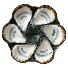 French Majolica Oyster Plate Longchamp, circa 1900
