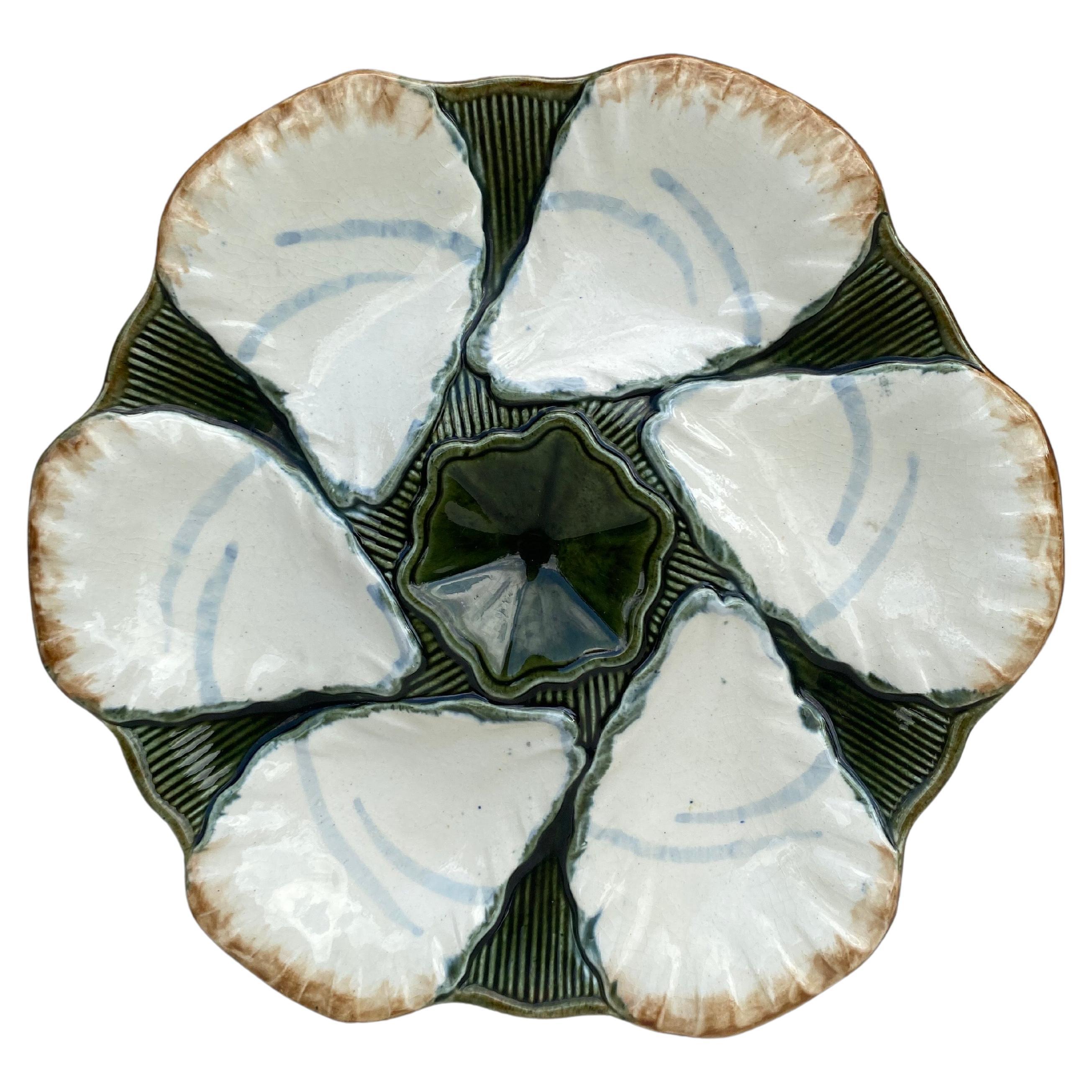 French Majolica Oyster Plate Longchamp, circa 1900