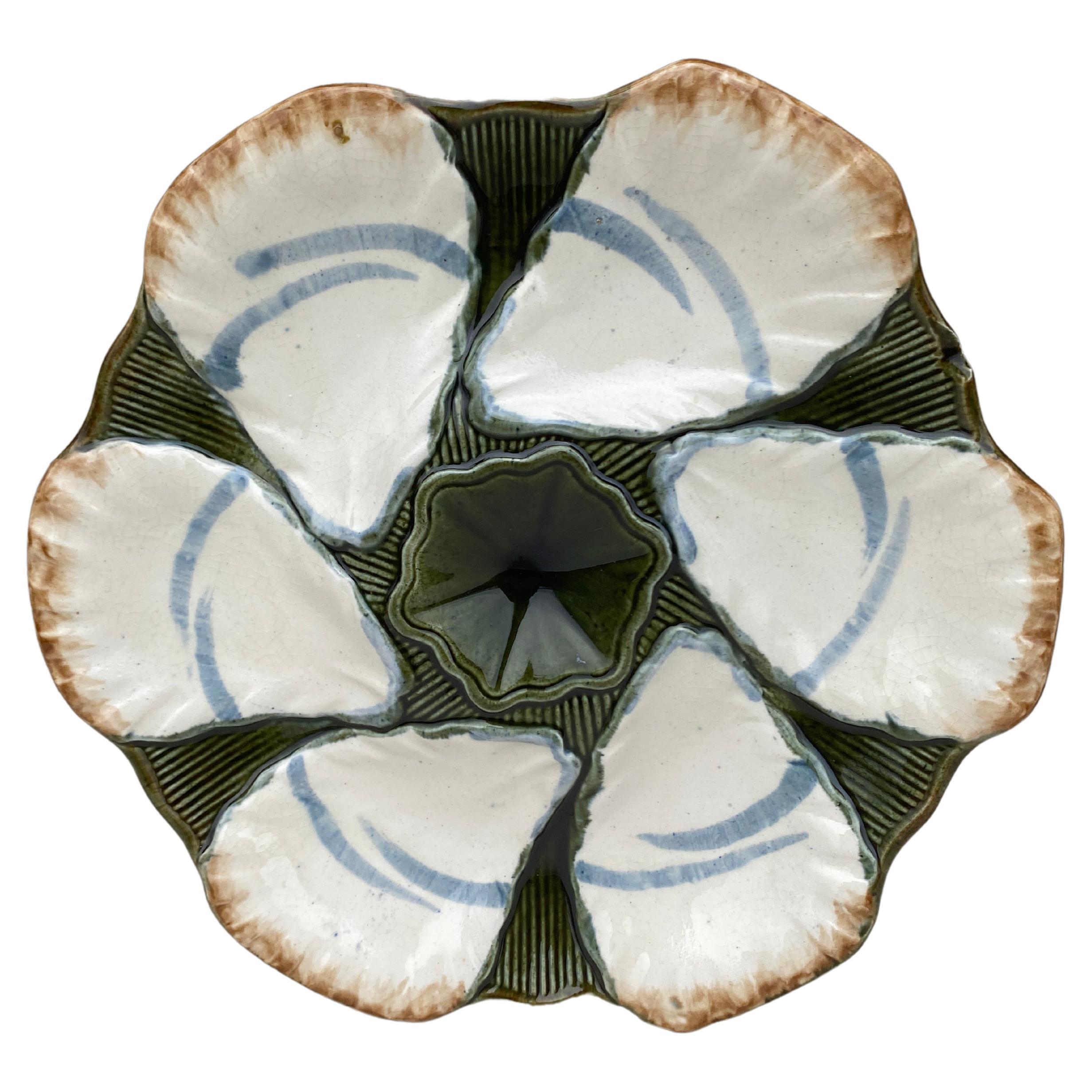 French, Majolica Oyster Plate Longchamp, circa 1900