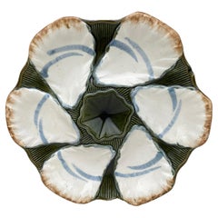 Antique French, Majolica Oyster Plate Longchamp, circa 1900