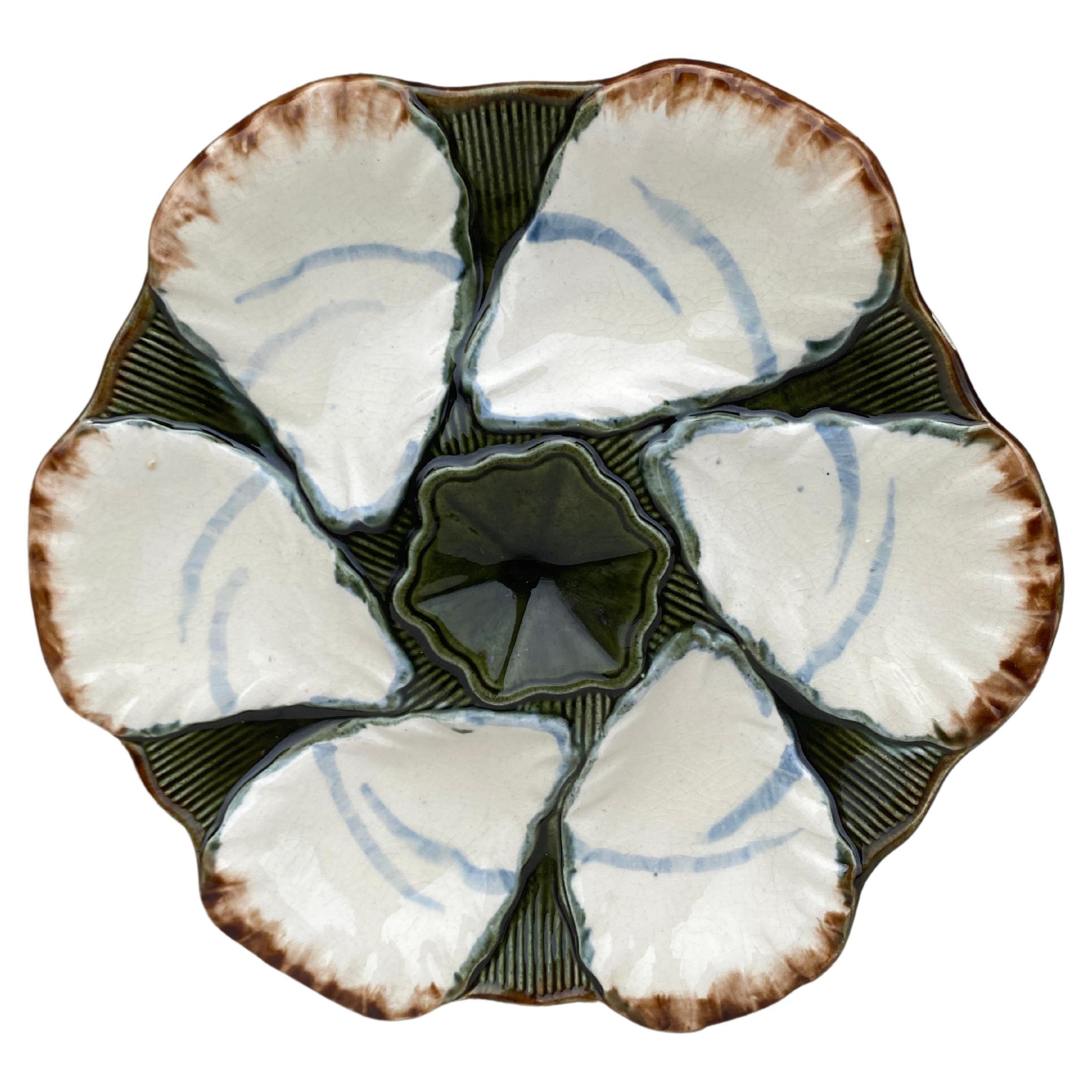 French Majolica Oyster Plate Longchamp, circa 1900