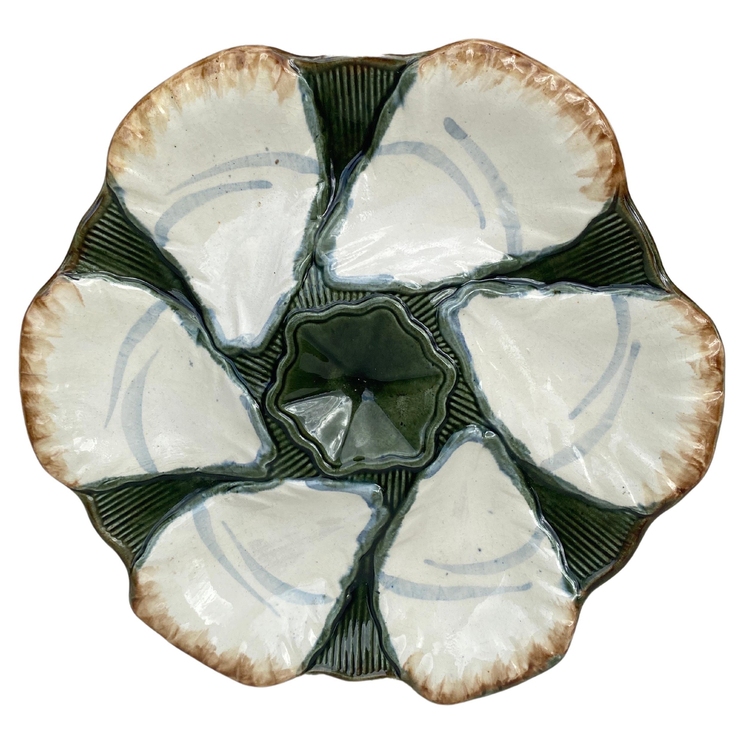 French Majolica Oyster Plate Longchamp, circa 1900 For Sale