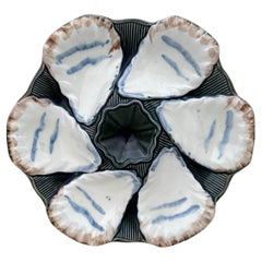 French Majolica Oyster Plate Longchamp, circa 1900