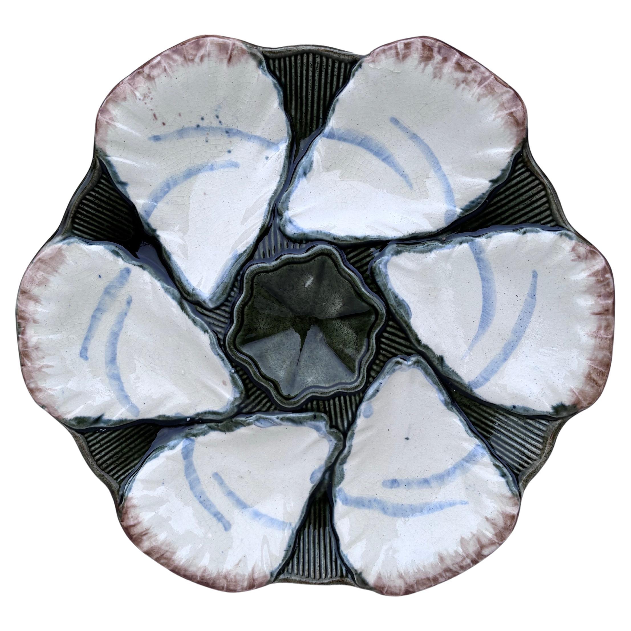 French Majolica Oyster Plate Longchamp, circa 1900