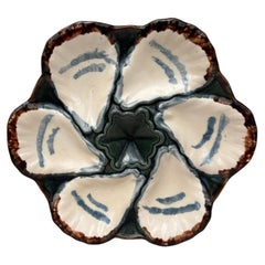 French Majolica Oyster Plate Longchamp, circa 1900