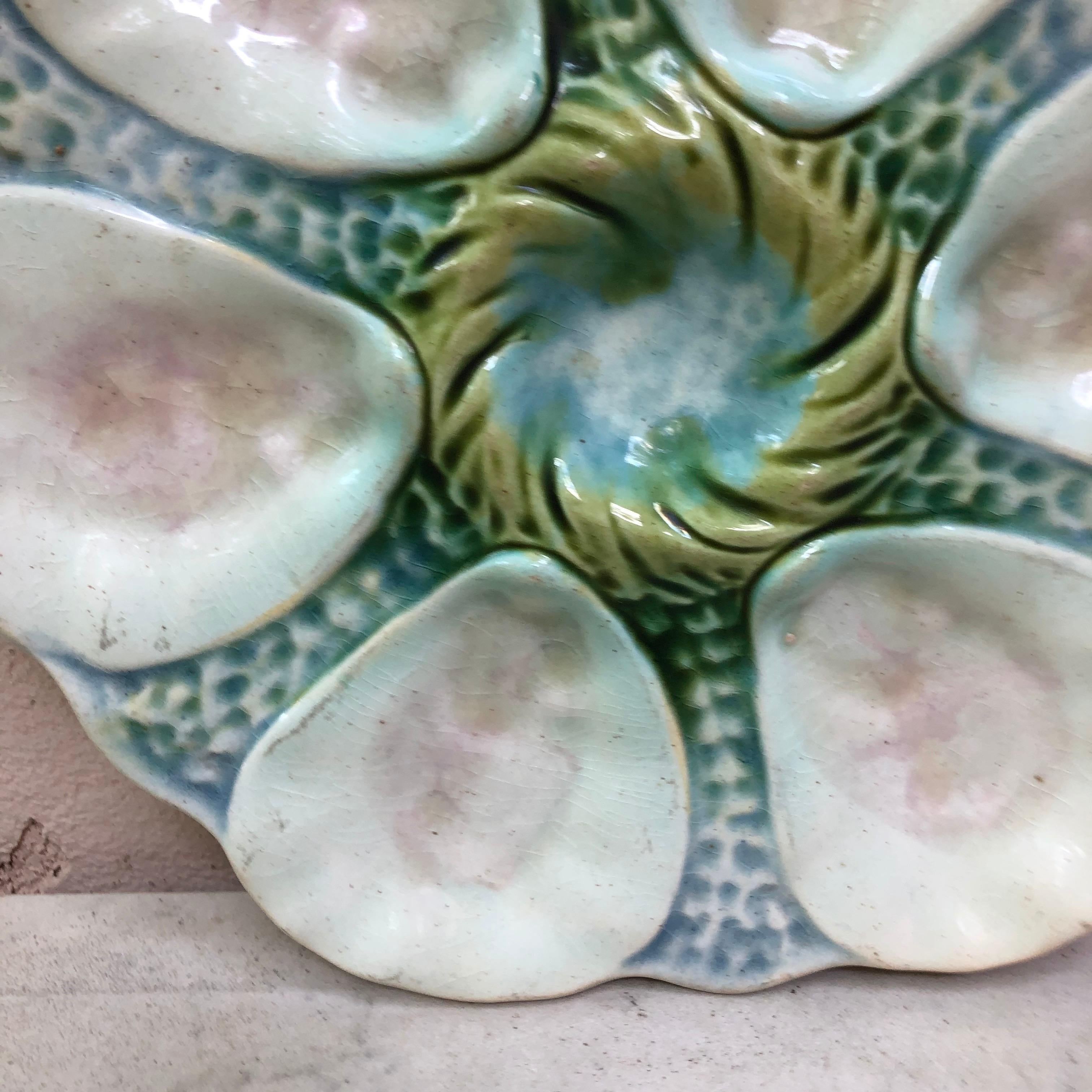 French Majolica oyster plate Orchies, circa 1900.
 