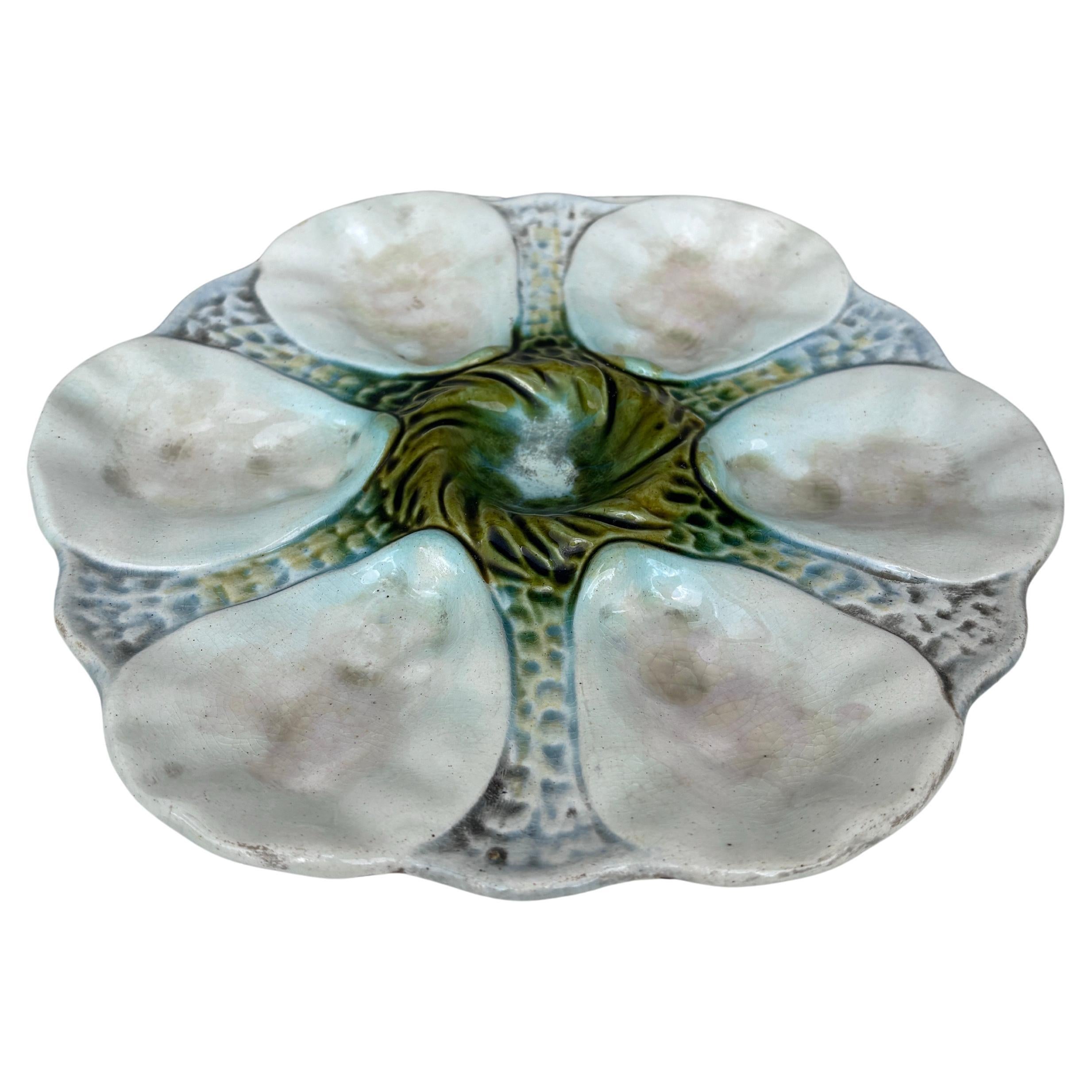 French Majolica oyster plate Orchies, circa 1900.