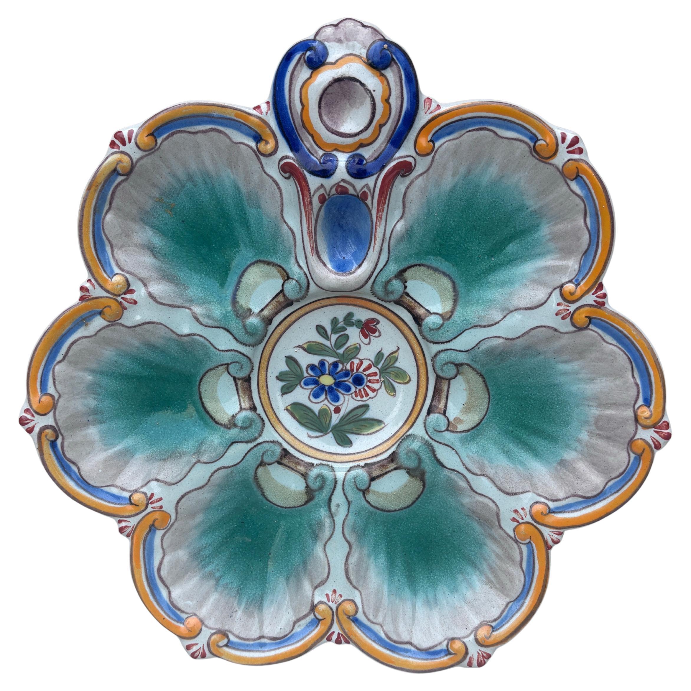 French Majolica Oyster Plate Orchies, circa 1900 In Good Condition For Sale In Austin, TX