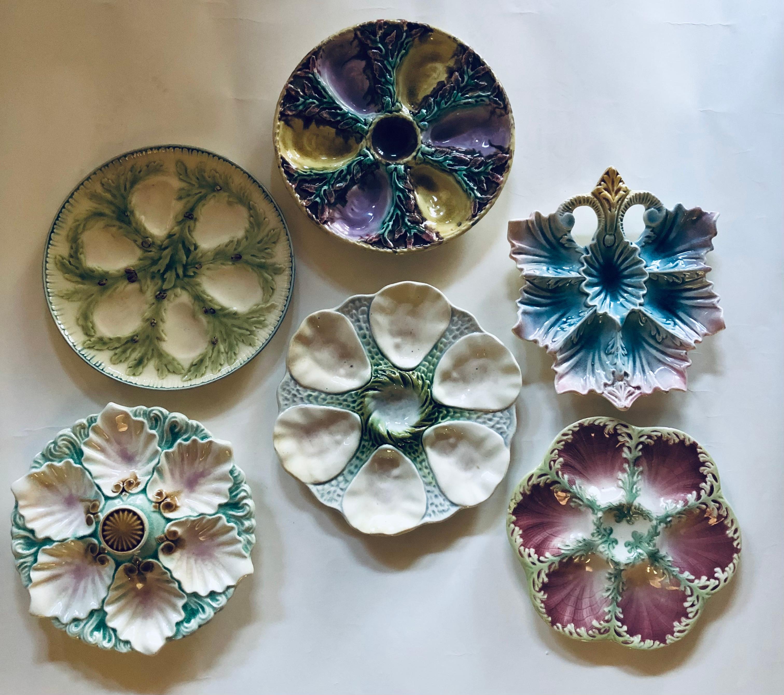 Early 20th Century French Majolica Oyster Plate Orchies, circa 1900