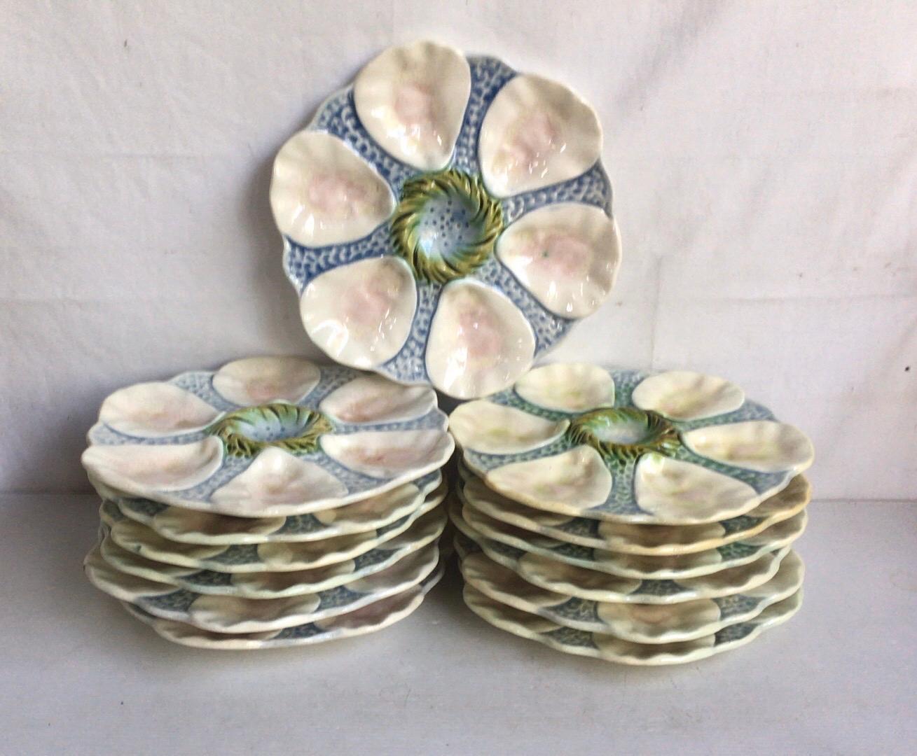 Early 20th Century French Majolica Oyster Plate Orchies, circa 1900