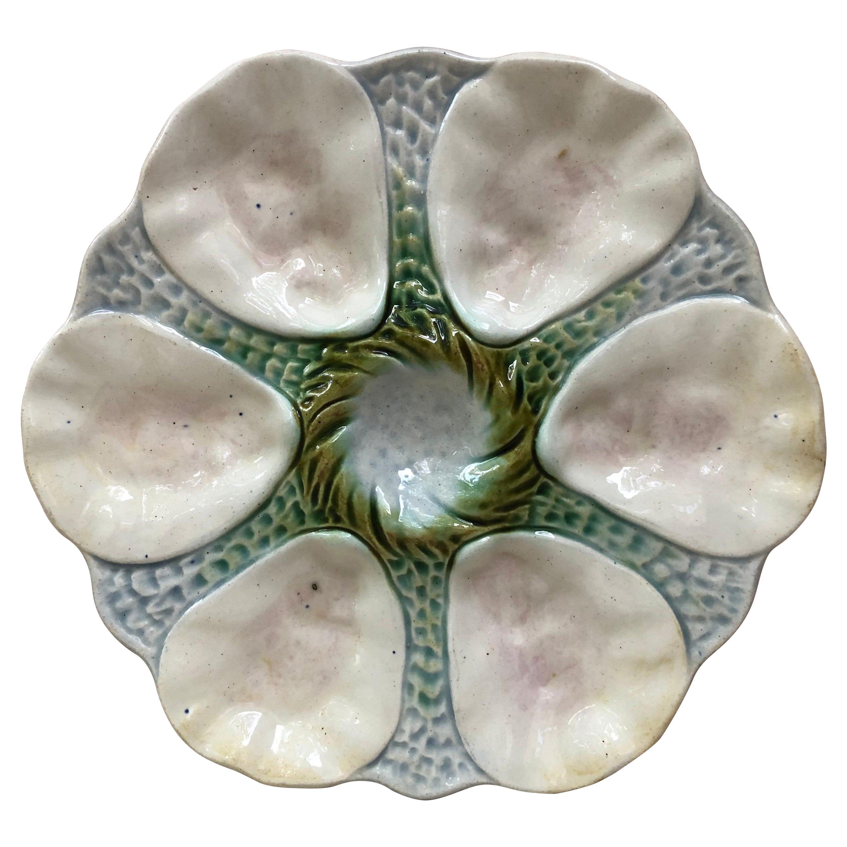 French Majolica Oyster Plate Orchies, circa 1900