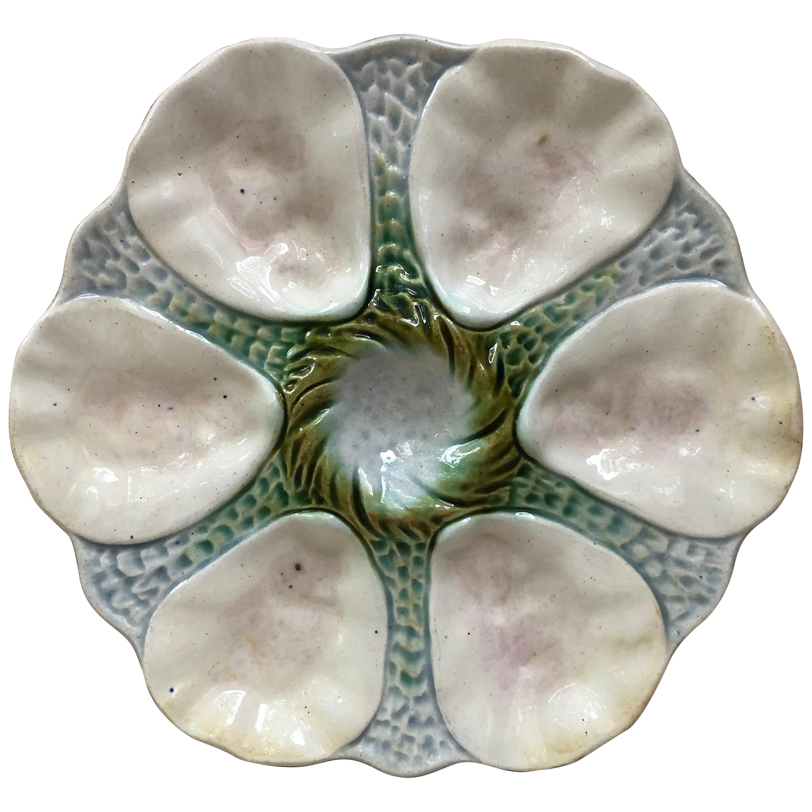 French Majolica Oyster Plate Orchies, circa 1900
