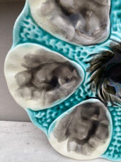 Piatto per ostriche in maiolica francese Orchies, 1910 circa