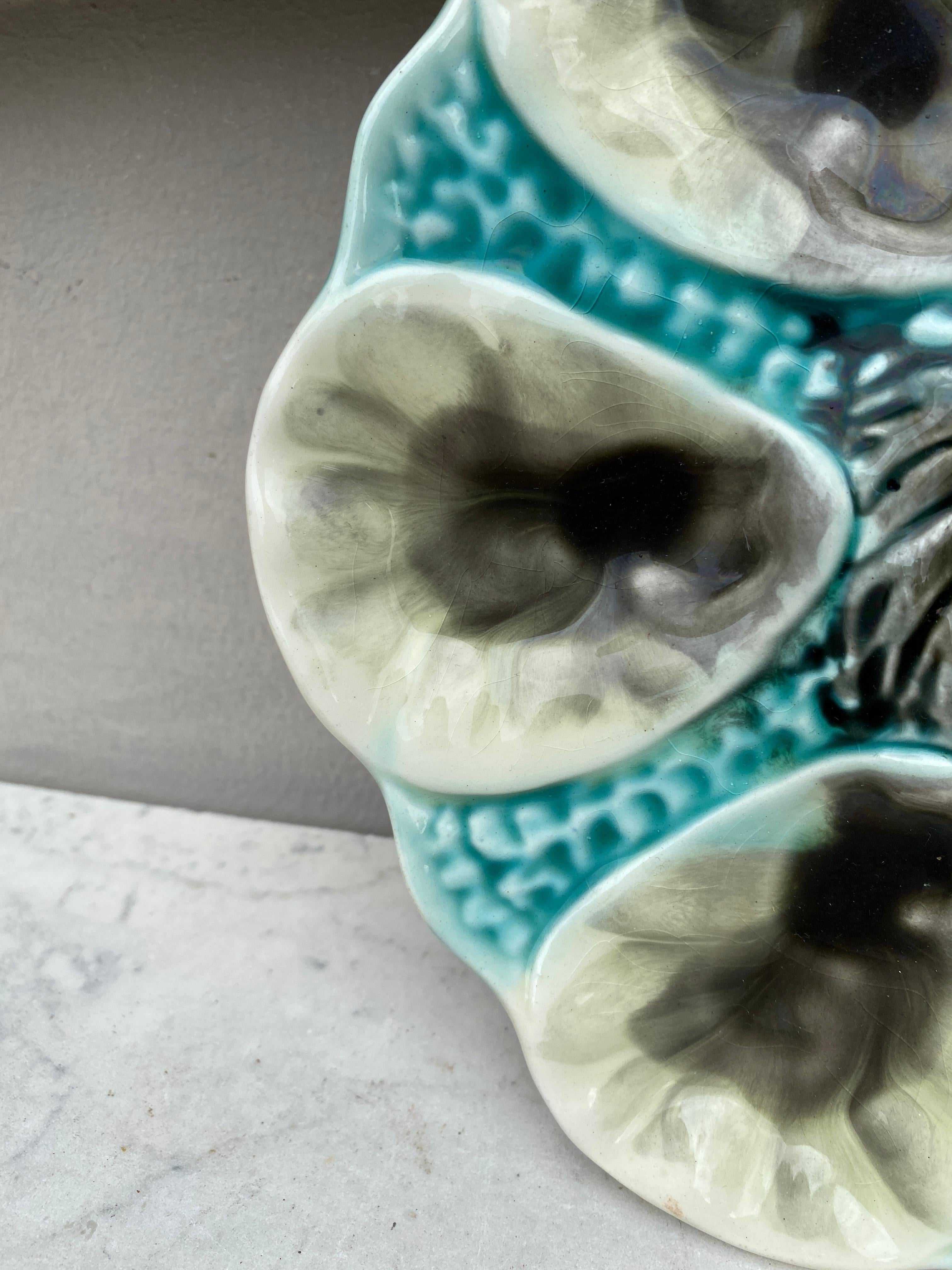 French Majolica oyster plate Orchies, circa 1910.