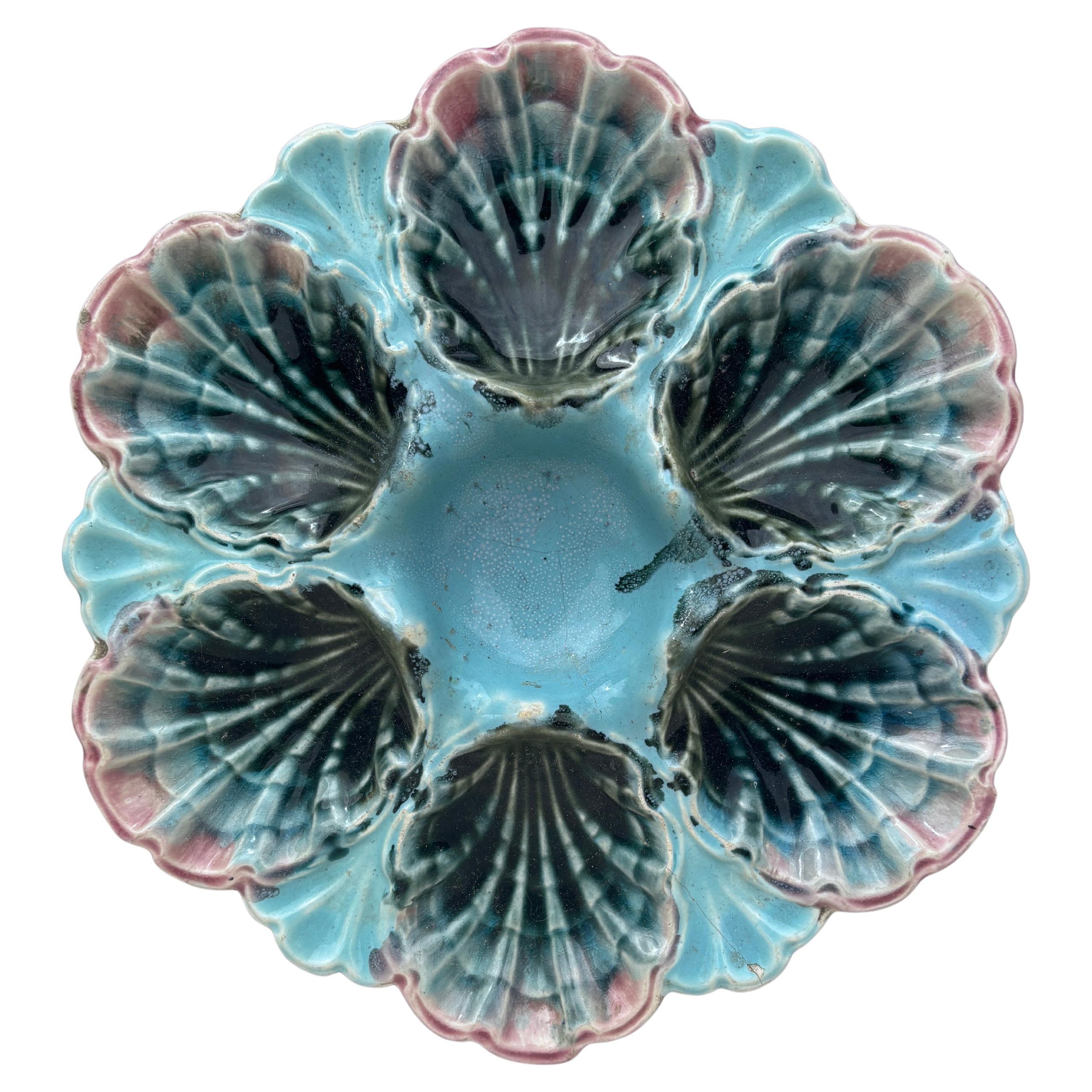 Francese Piatto per ostriche in maiolica francese Orchies, 1910 circa in vendita
