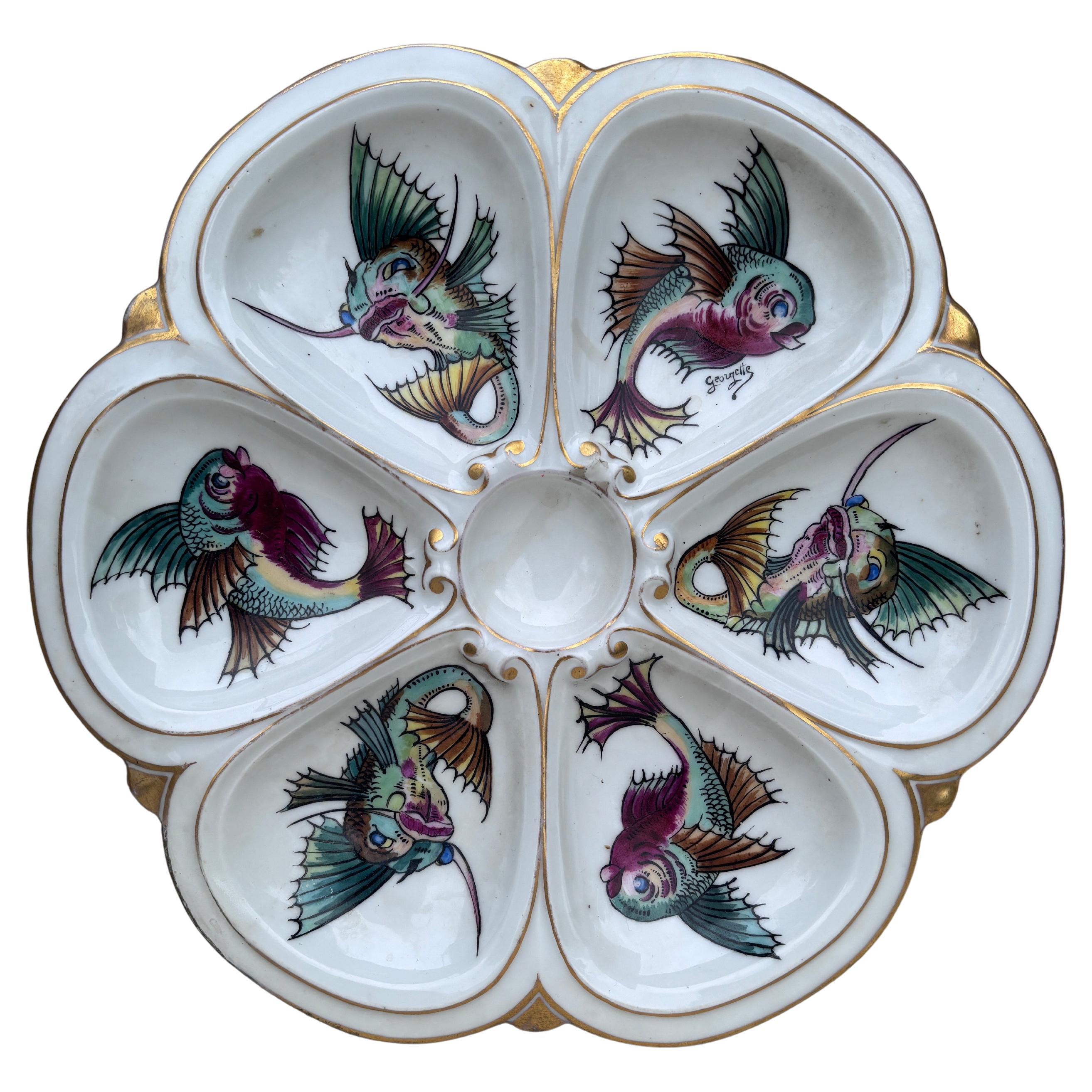 Ceramica Piatto per ostriche in maiolica francese Orchies, 1910 circa in vendita