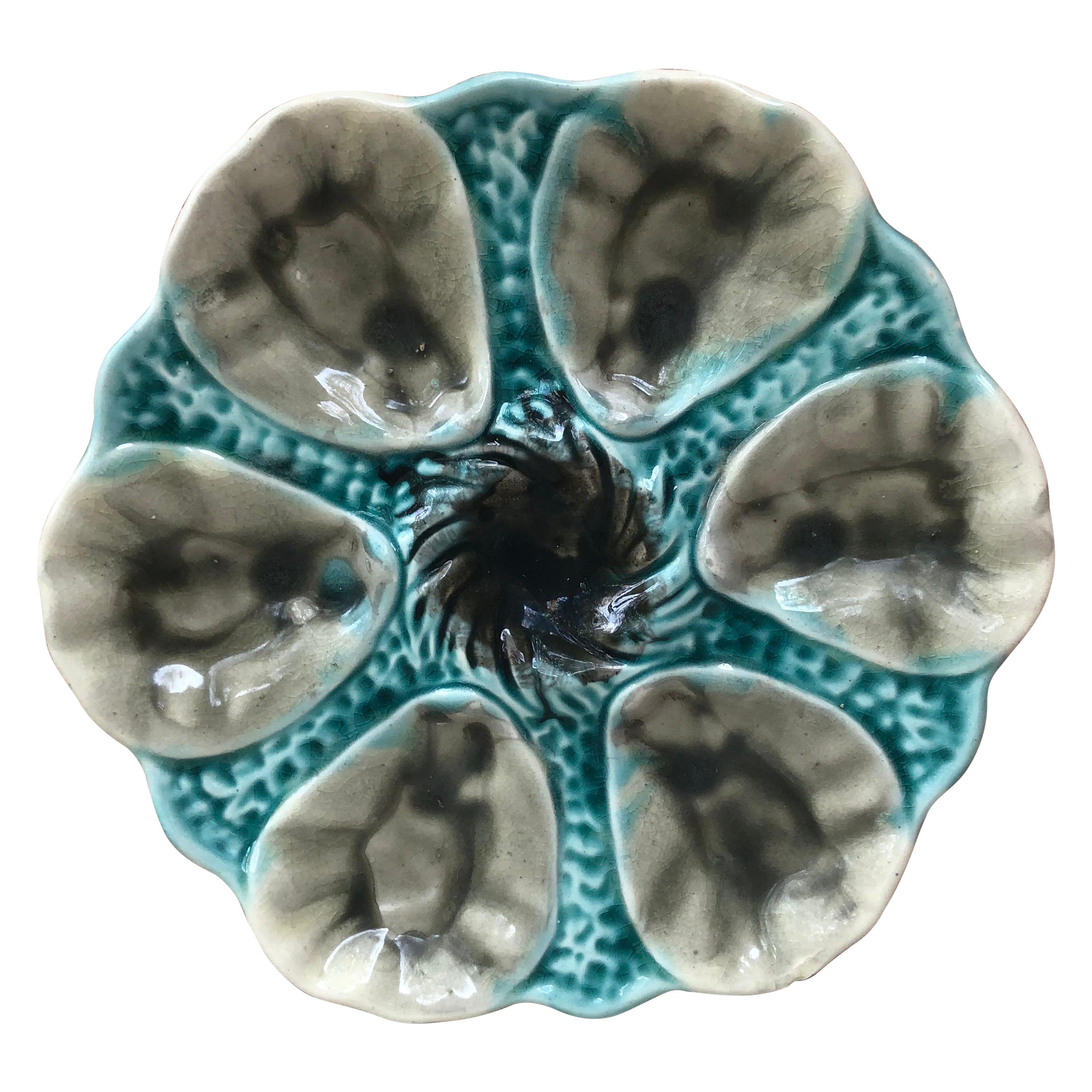 French Majolica Oyster Plate Orchies, circa 1910