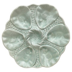 Antique French Majolica Celadon Oyster Plate Orchies, circa 1910