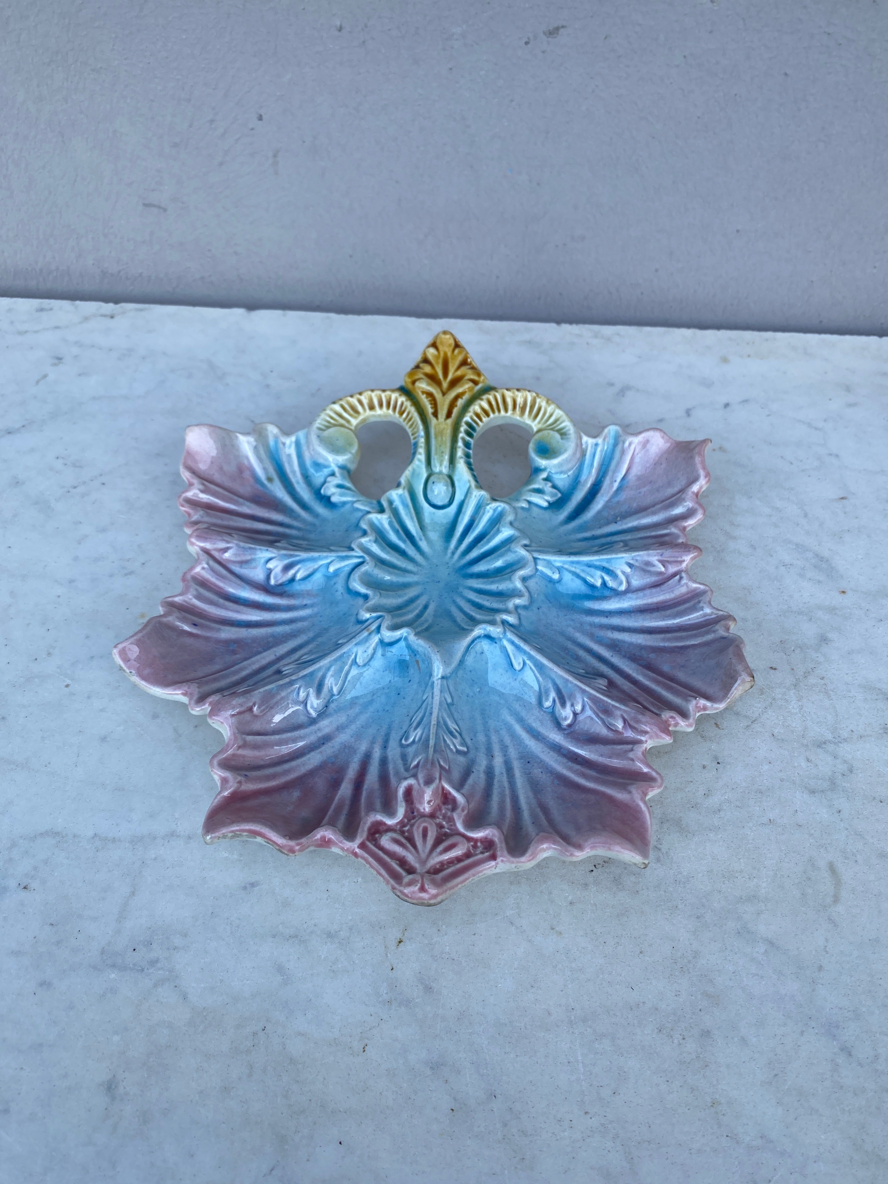 Ceramic French Majolica Oyster Plate Russian Imperial Eagle, circa 1890 For Sale