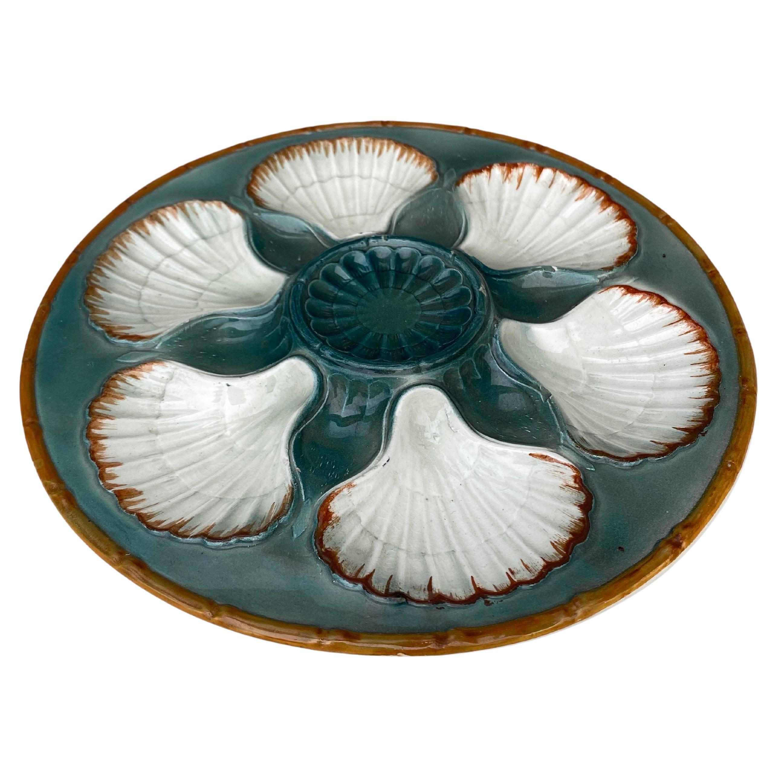French Majolica oyster plate Saint Clement circa 1890. 
 