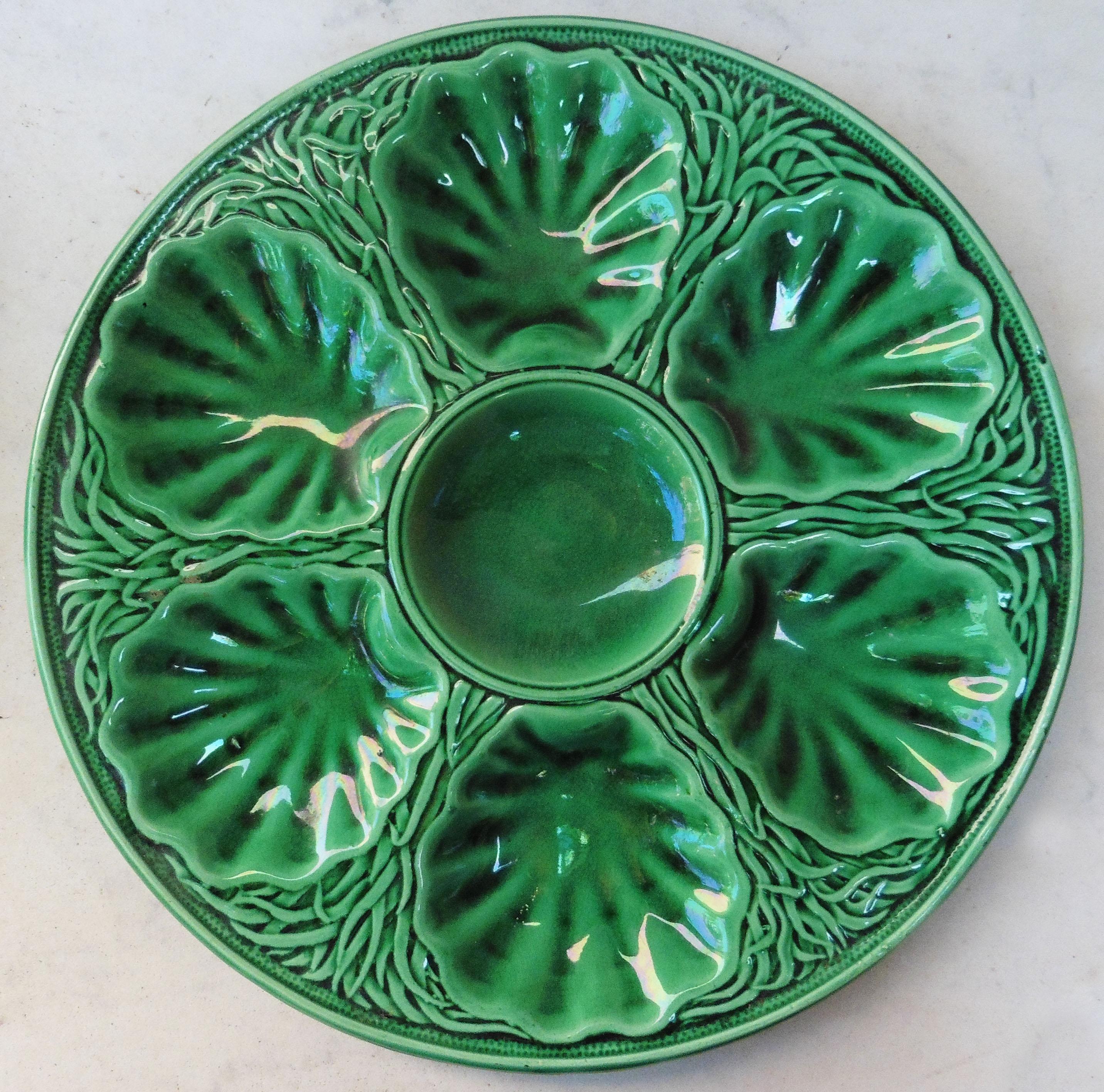 Ceramic French Majolica Oyster Plate Saint Clement, circa 1890