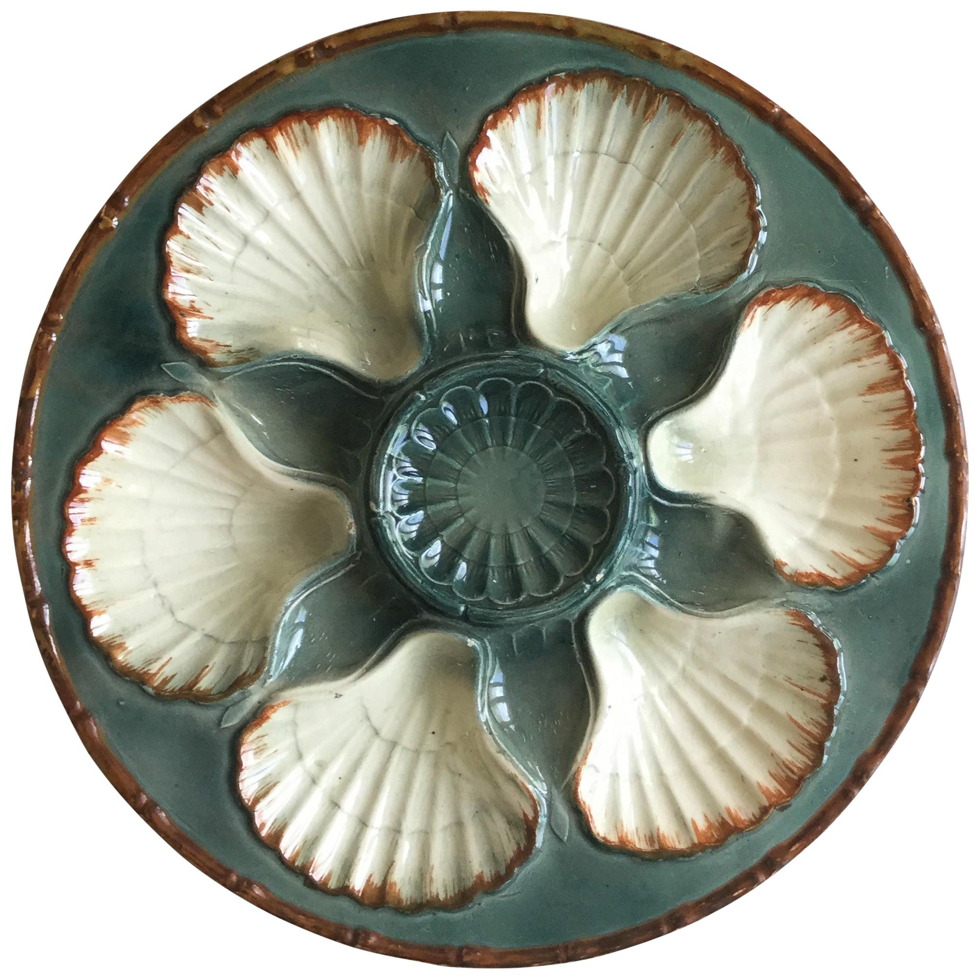 French Majolica Oyster Plate Saint Clement, circa 1890 at 1stDibs