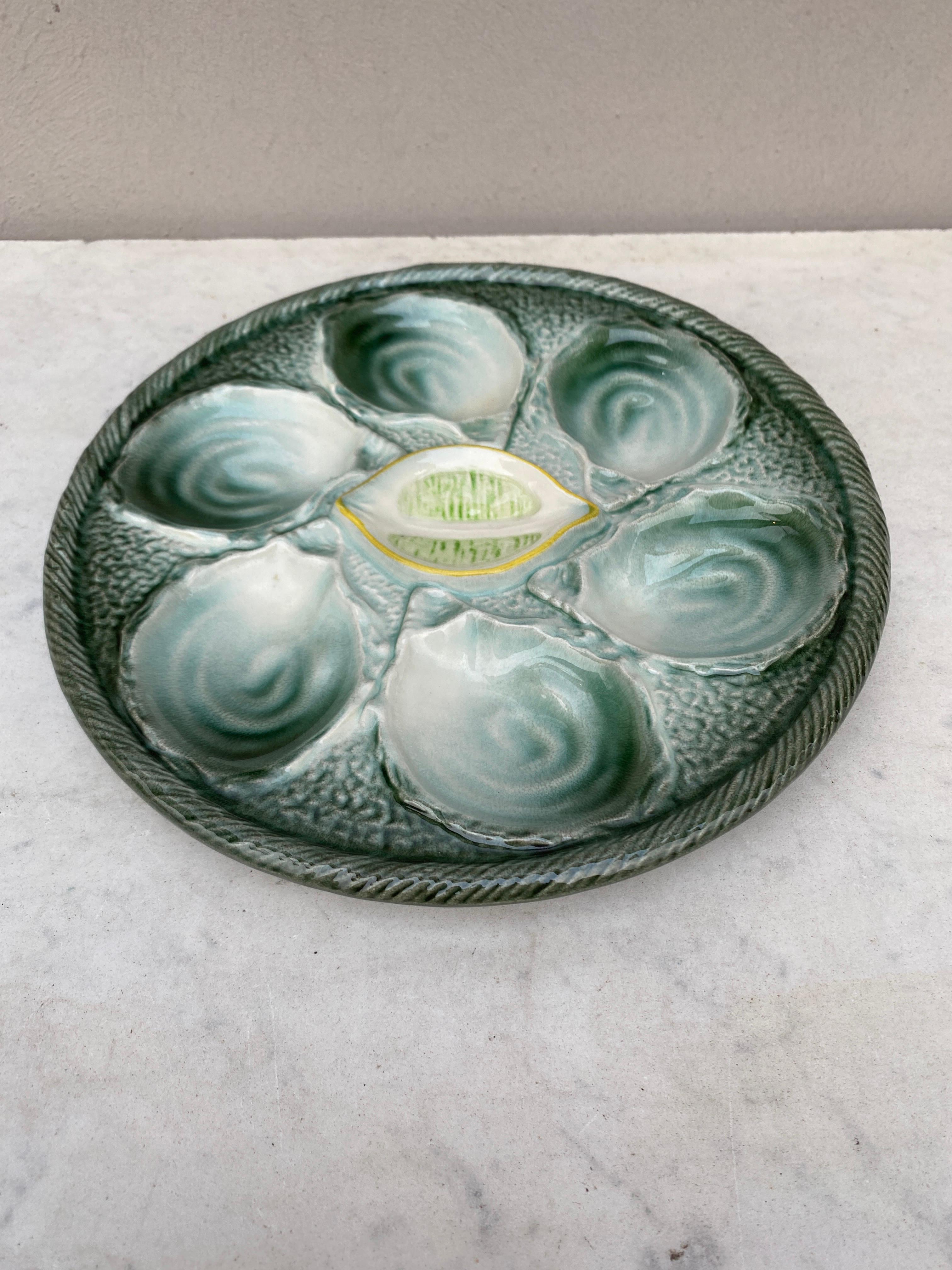 Late 19th Century French Majolica Oyster Plate Saint Clement, circa 1940 For Sale