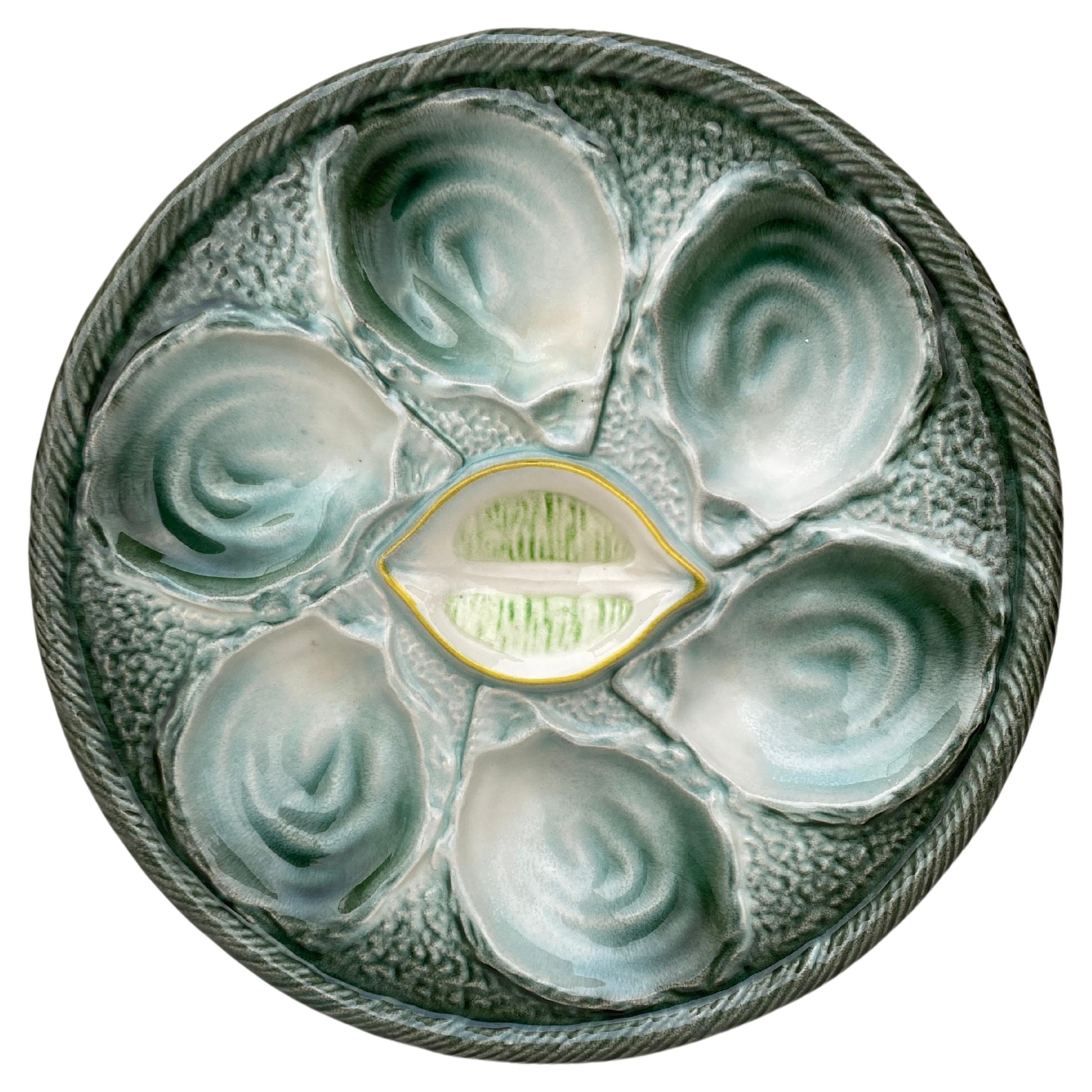 French Majolica Oyster Plate Saint Clement, circa 1940