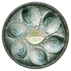 French Majolica Oyster Plate Saint Clement, circa 1940